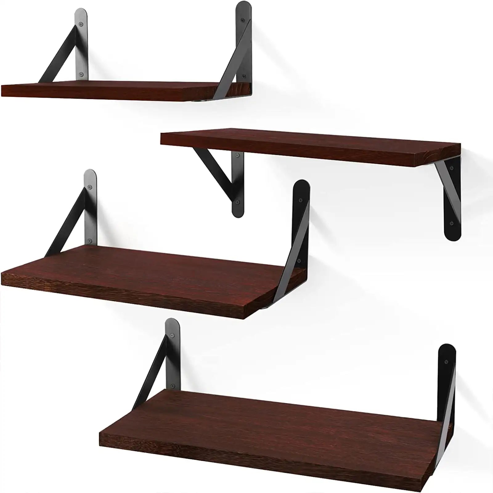 Floating Shelves, Rustic Wood Shelves, 4 Sets of Wall Mounted Shelf for Bathroom Decor, Bedroom, Living Room and Plants