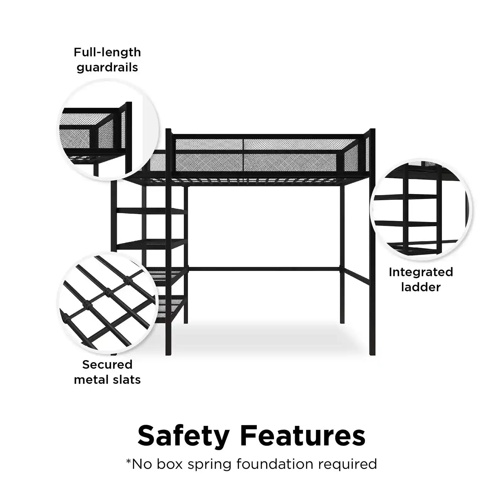 Metal Storage Loft Bed with Book Case