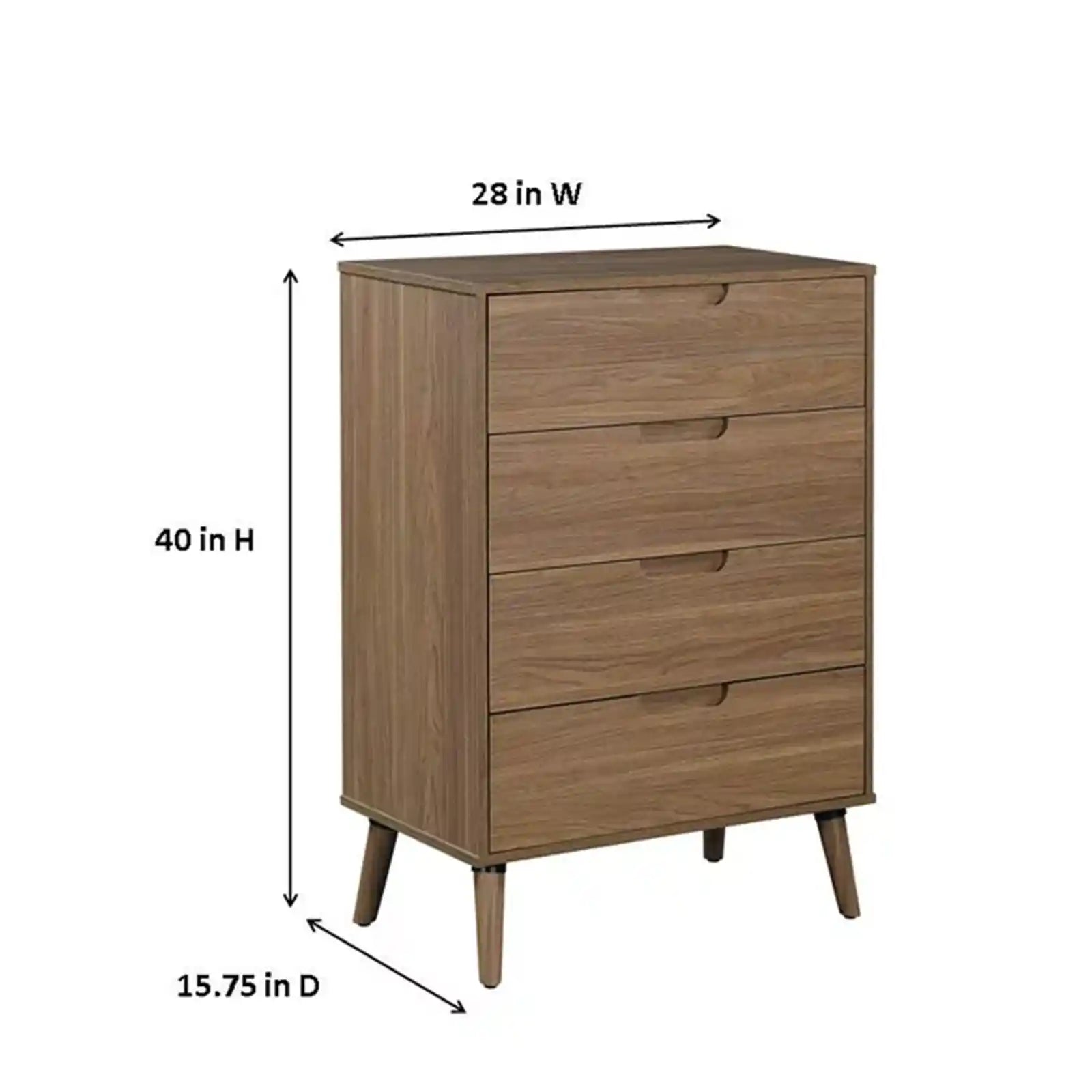 Modern 4 Drawer Dresser , Walnut