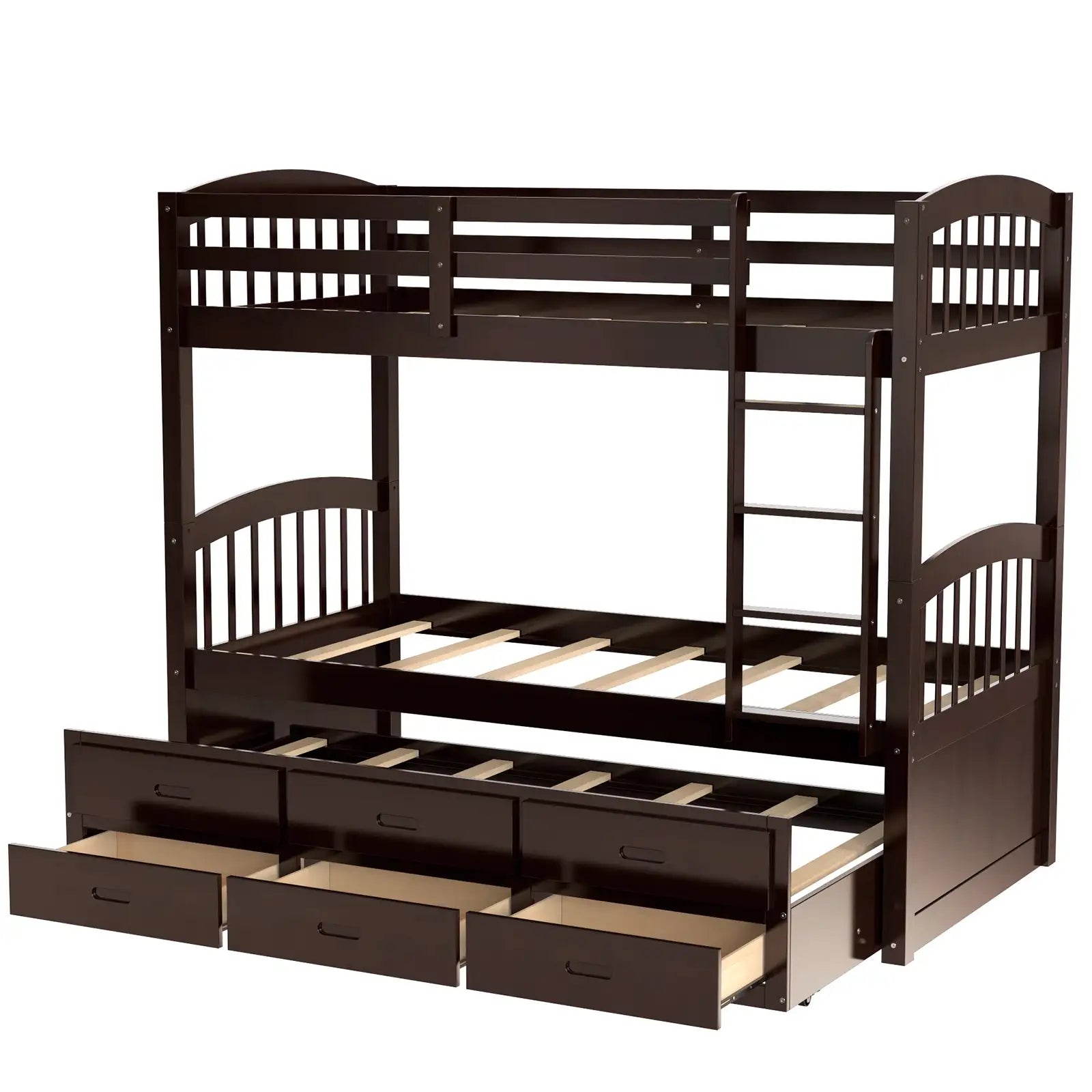 Twin Over Twin Wood Bunk Bed with Trundle and Drawers