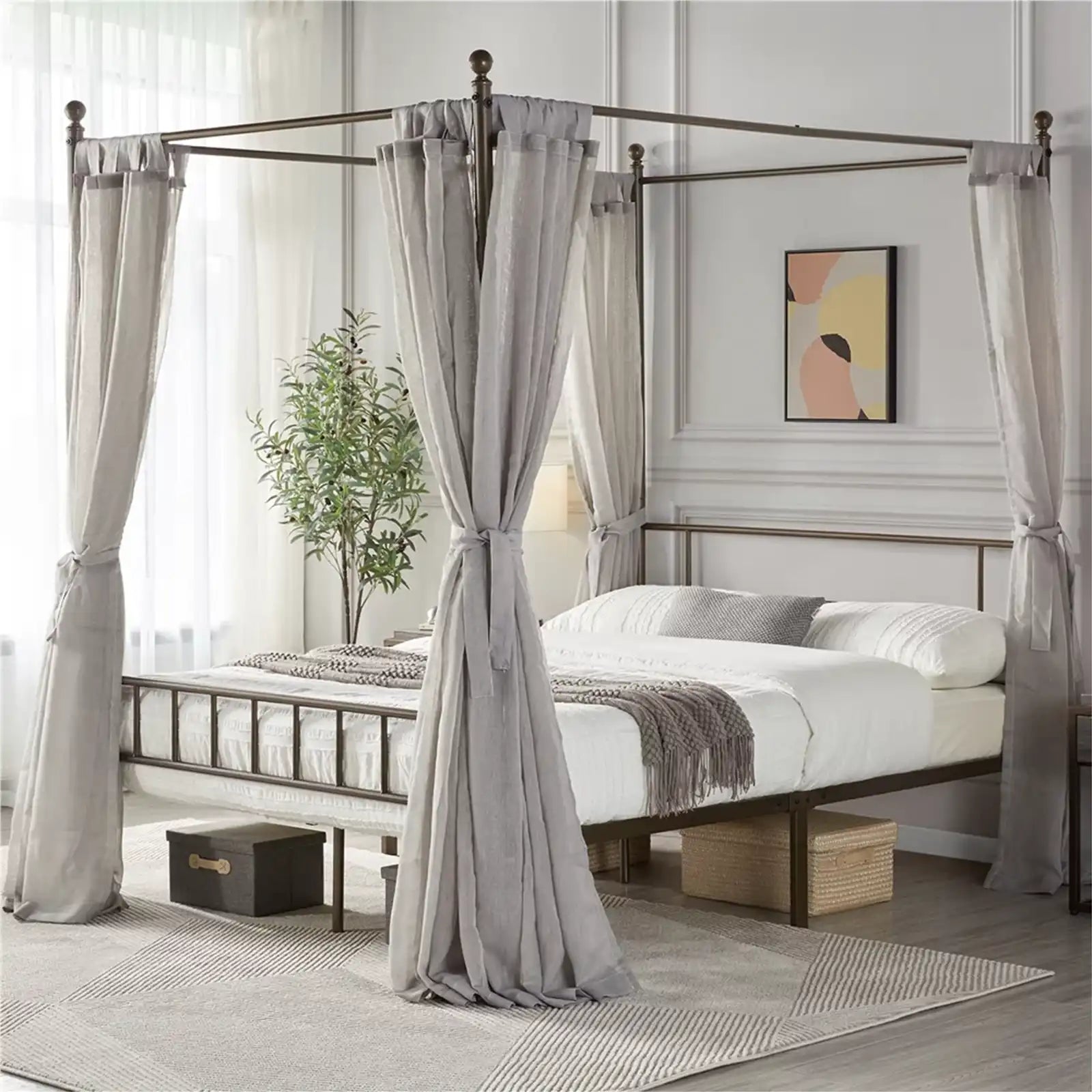 Canopy Bed Frame Four-poster Canopied Platform Bed with Headboard and Footboard