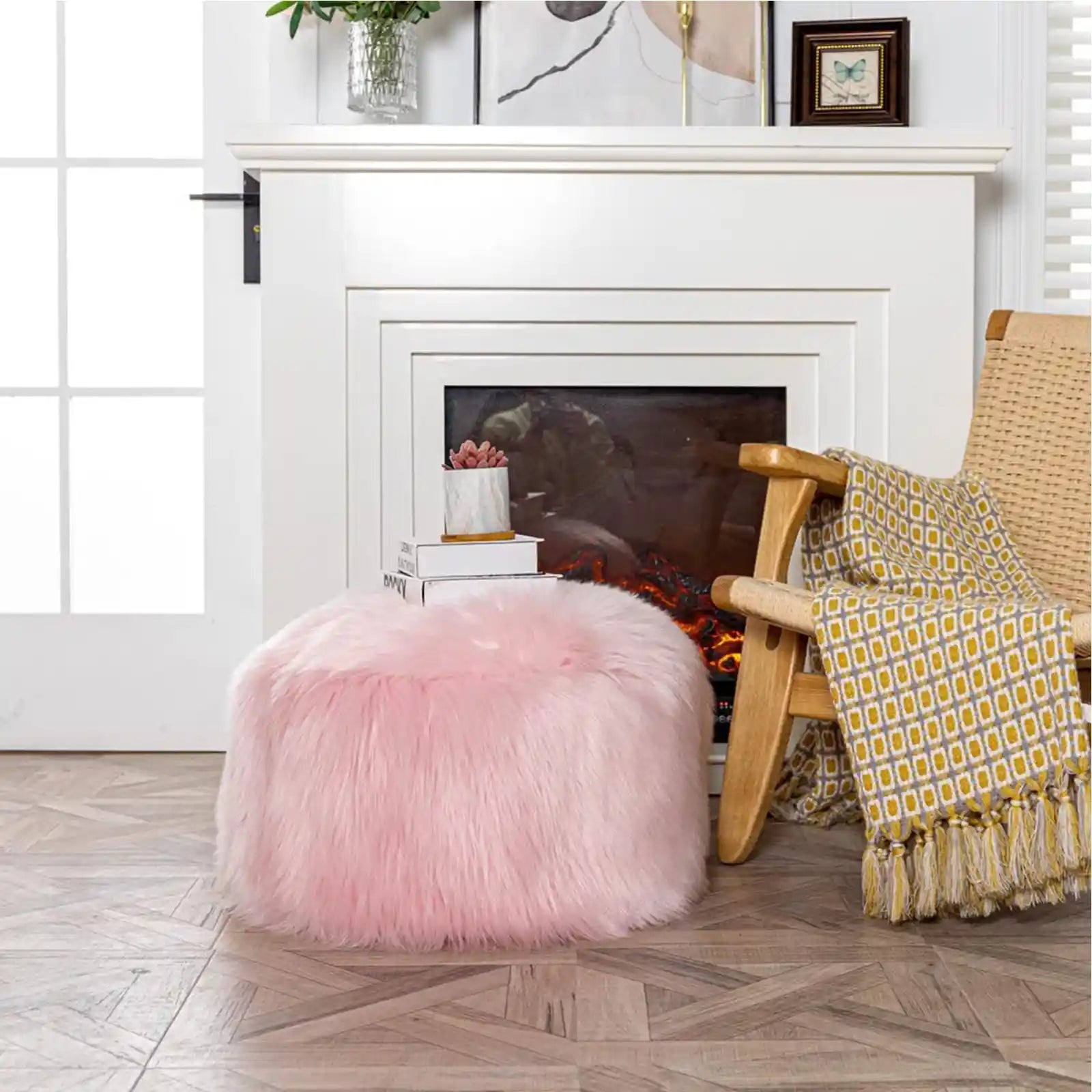 Fur Pouf Storage Ottoman Stool