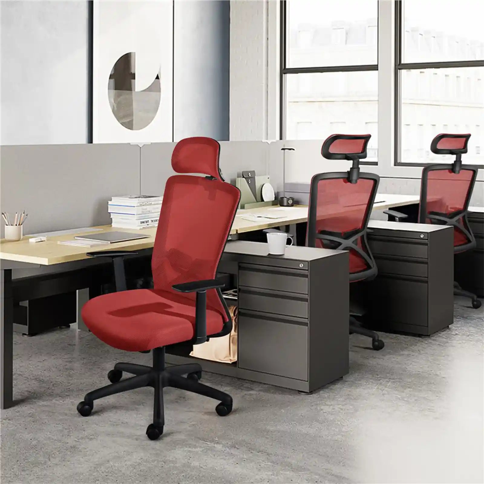 Ergonomic Chairs , Mesh Swivel Rolling Executive Office Chair with High Headrest