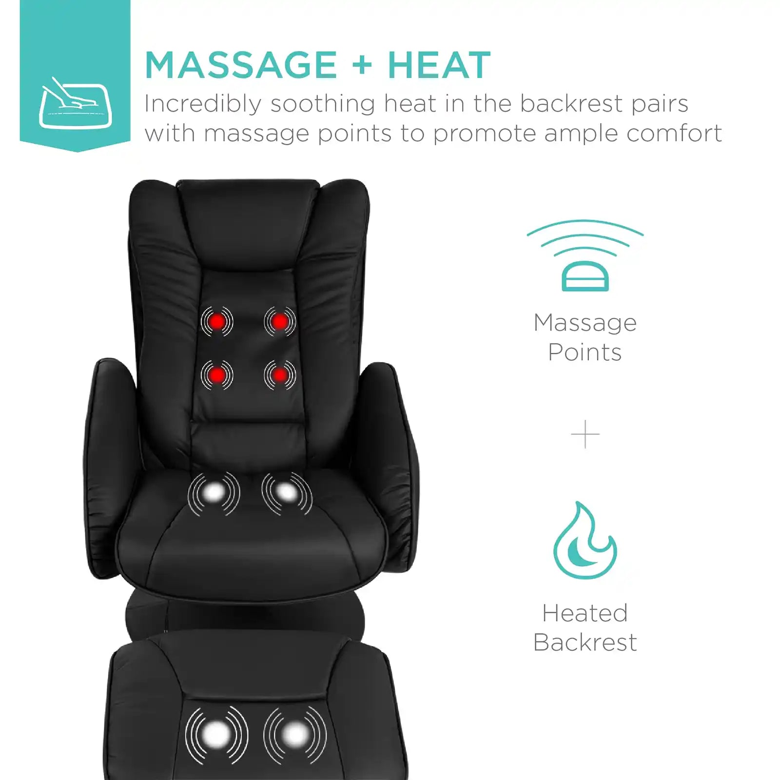 Sillón reclinable de masaje eléctrico de piel sintética con taburete otomano, mando a distancia