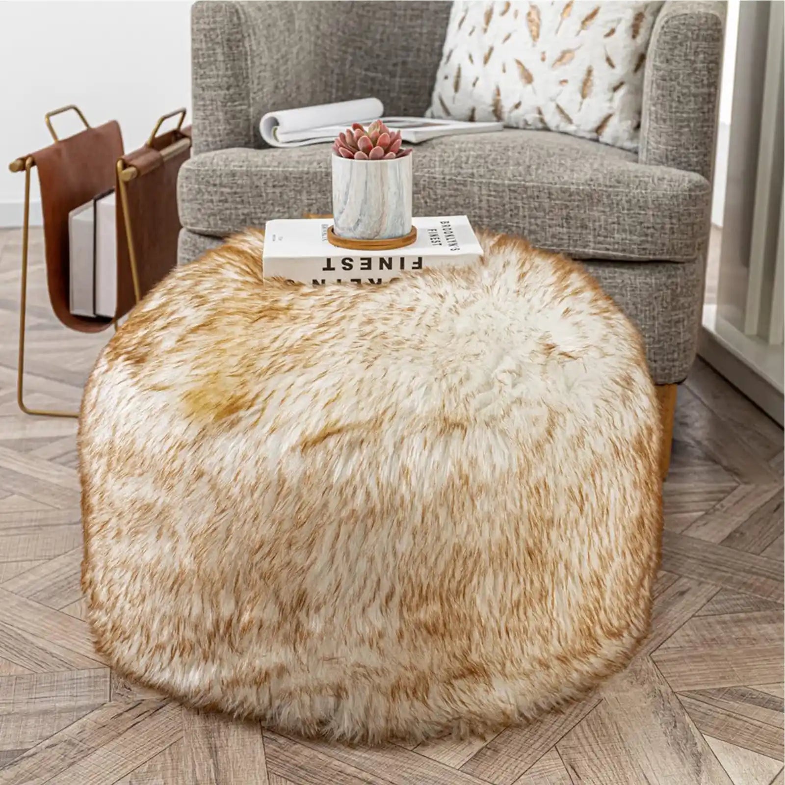 Fur Pouf Storage Ottoman Stool