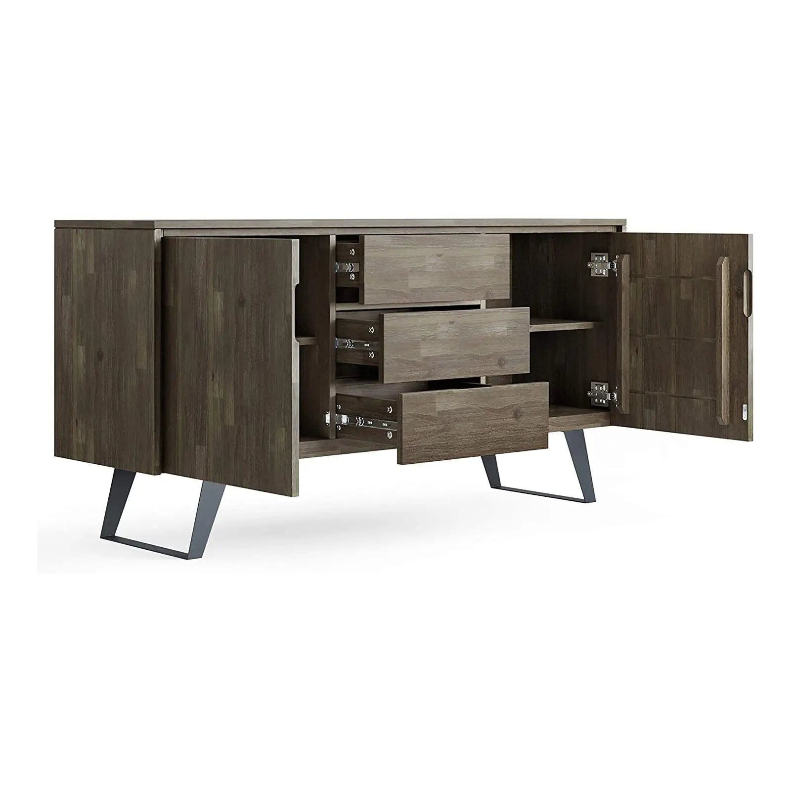 Solid Acacia Wood and Metal Sideboard Buffet with Storage Compartment