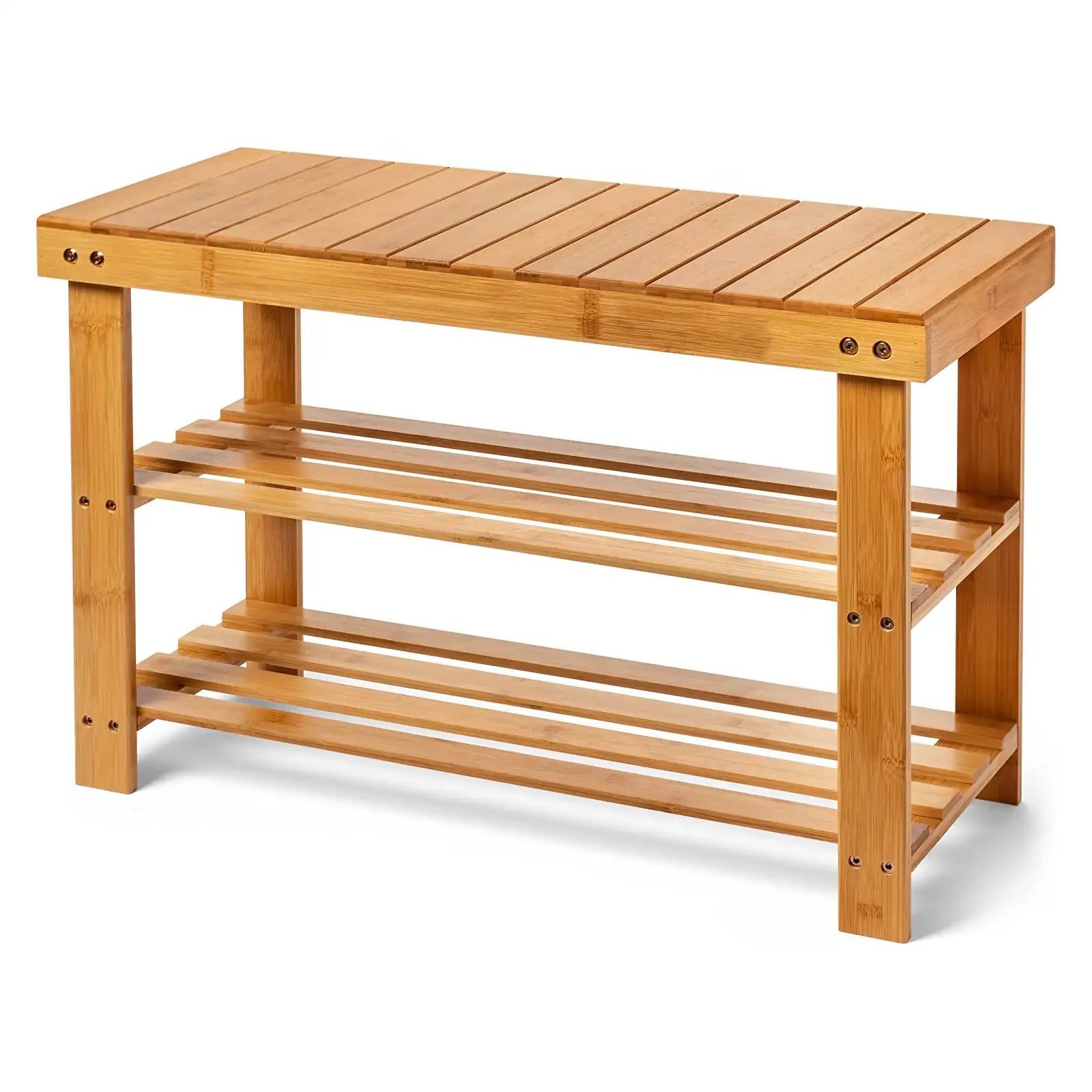 Bamboo Shoe Rack Bench, Premium Shoe Organizer and Entryway Bench