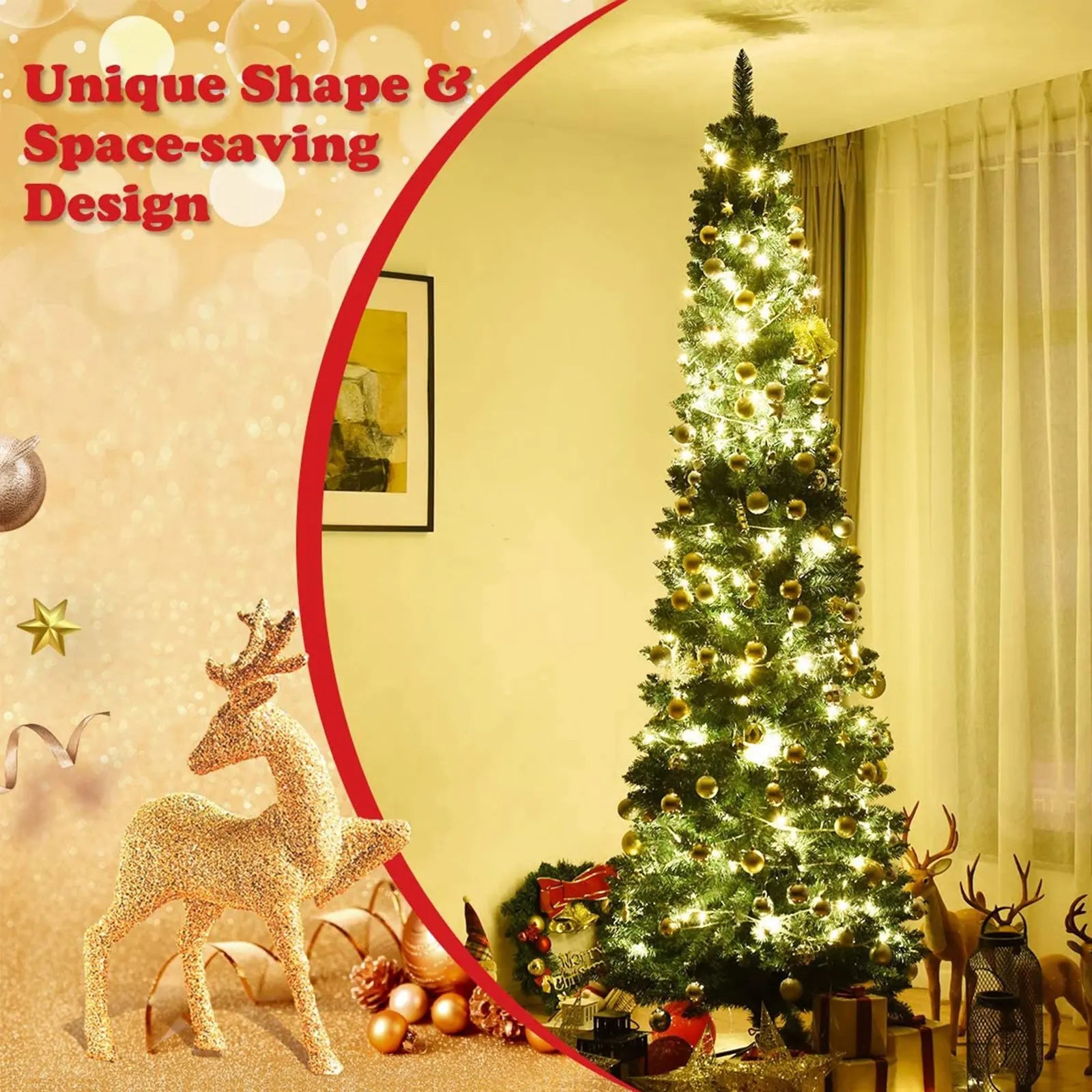 Árbol de Navidad delgado tipo lápiz de 9 pies o 8 pies, árbol de Navidad artificial