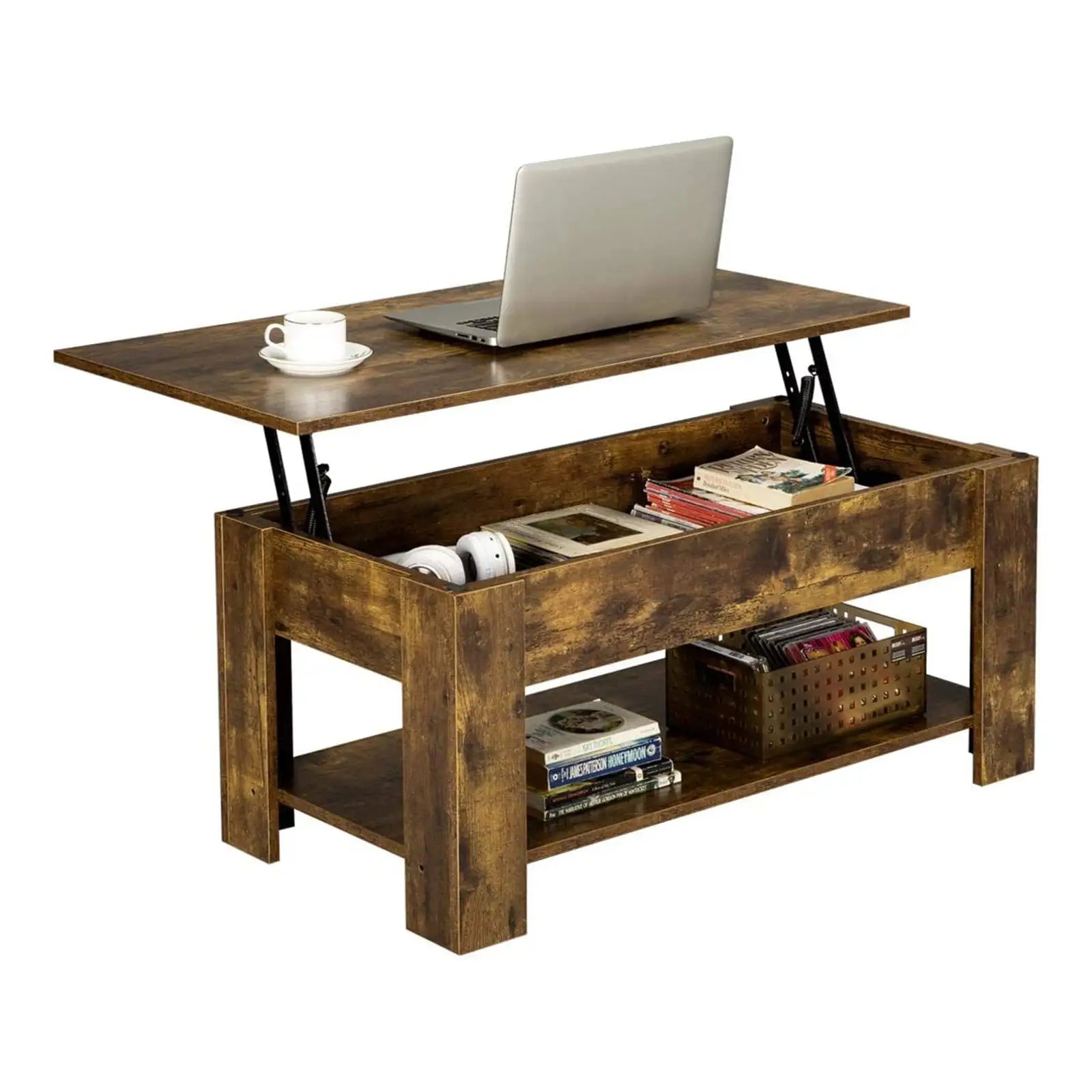 Lift Top Coffee Table with Hidden Compartment and Storage Shelf