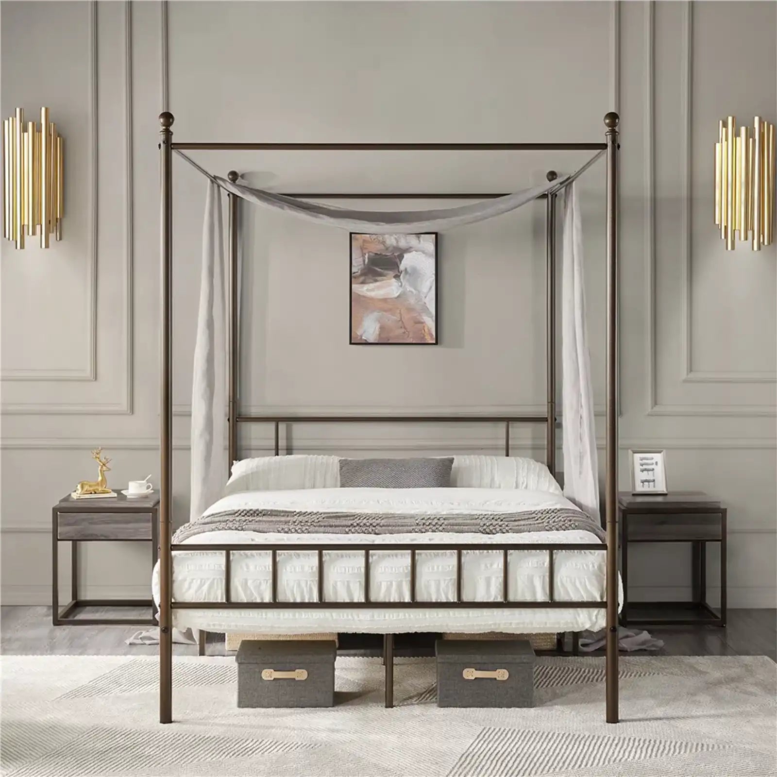 Canopy Bed Frame Four-poster Canopied Platform Bed with Headboard and Footboard