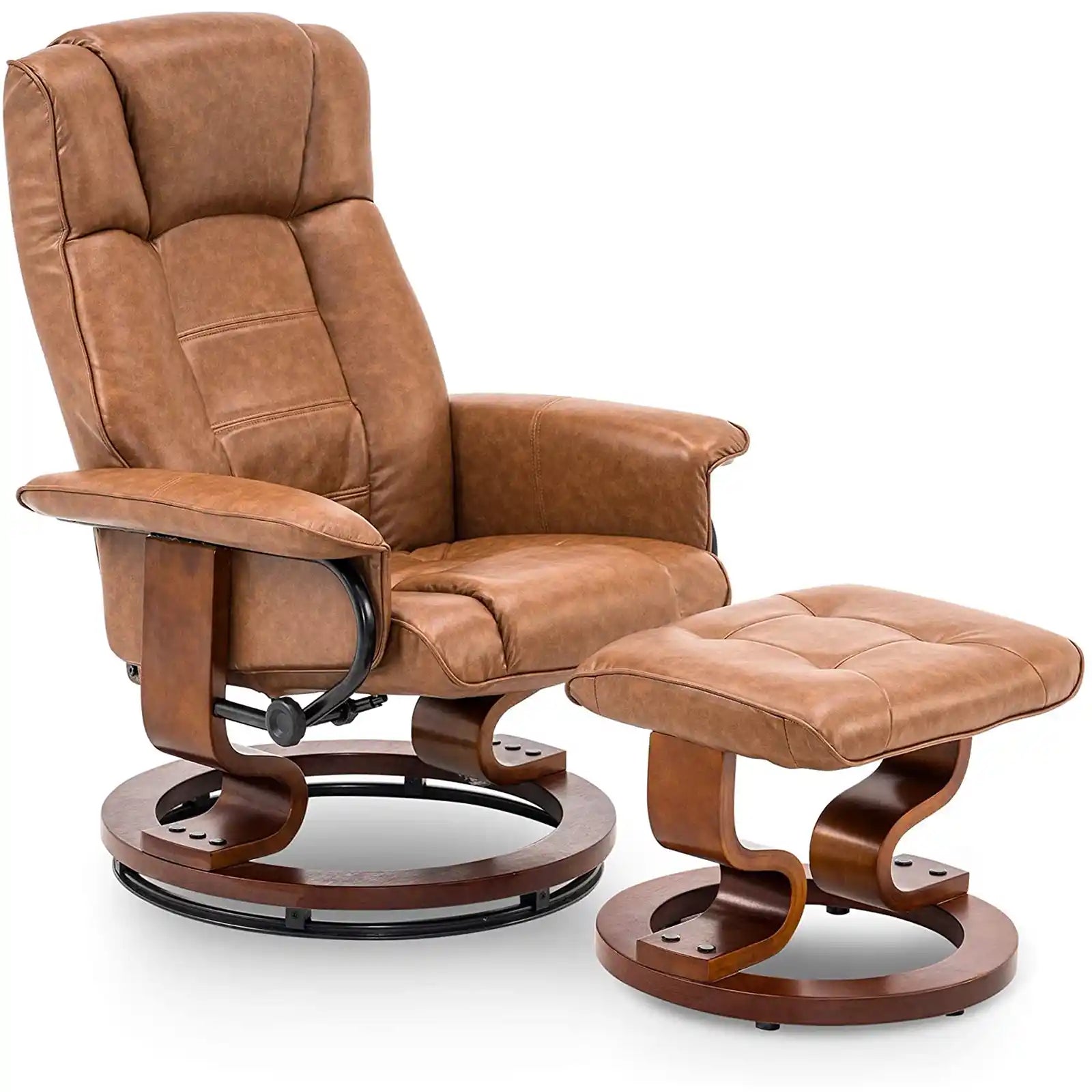 Recliner Arm Chair with Wrapped Wood Base and Ottoman Footrest