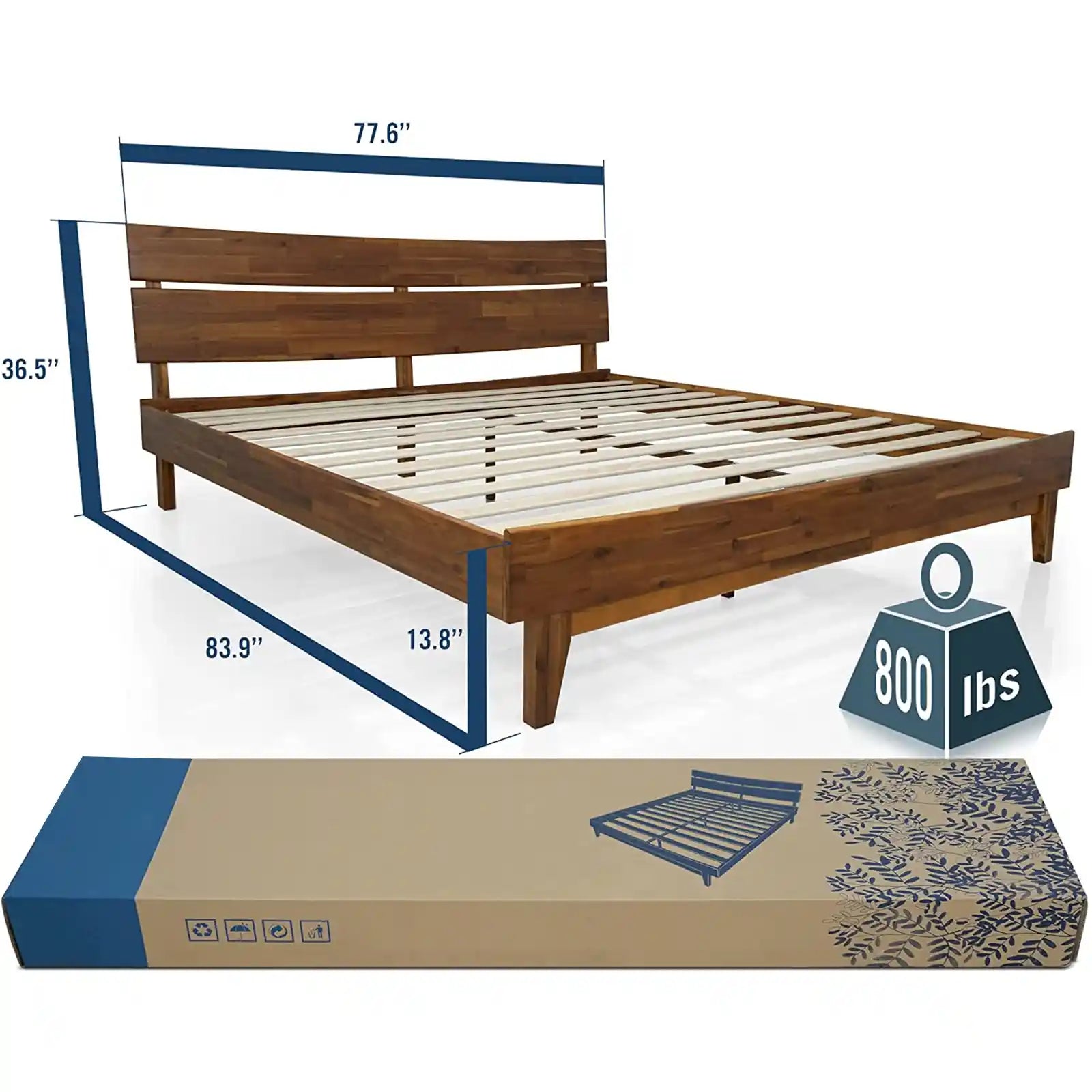 Modern Solid Wood Platform Bed with Headboard