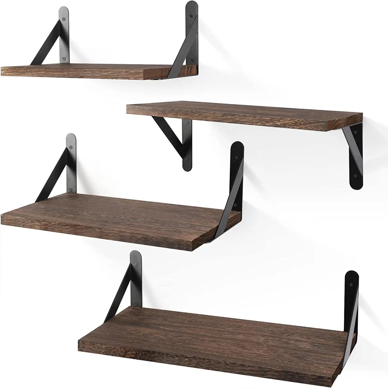 Floating Shelves, Rustic Wood Shelves, 4 Sets of Wall Mounted Shelf for Bathroom Decor, Bedroom, Living Room and Plants