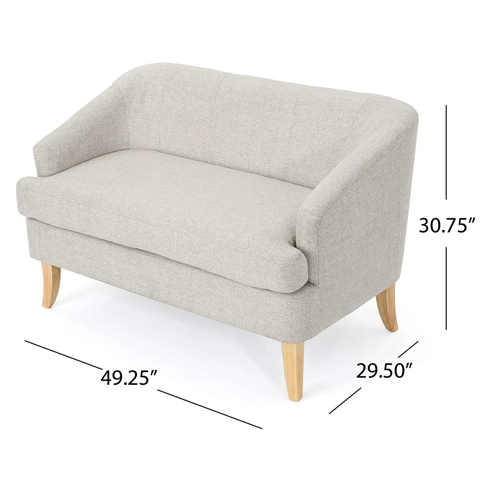 Mid Century Modern and Minimalist Beige Fabric Loveseat