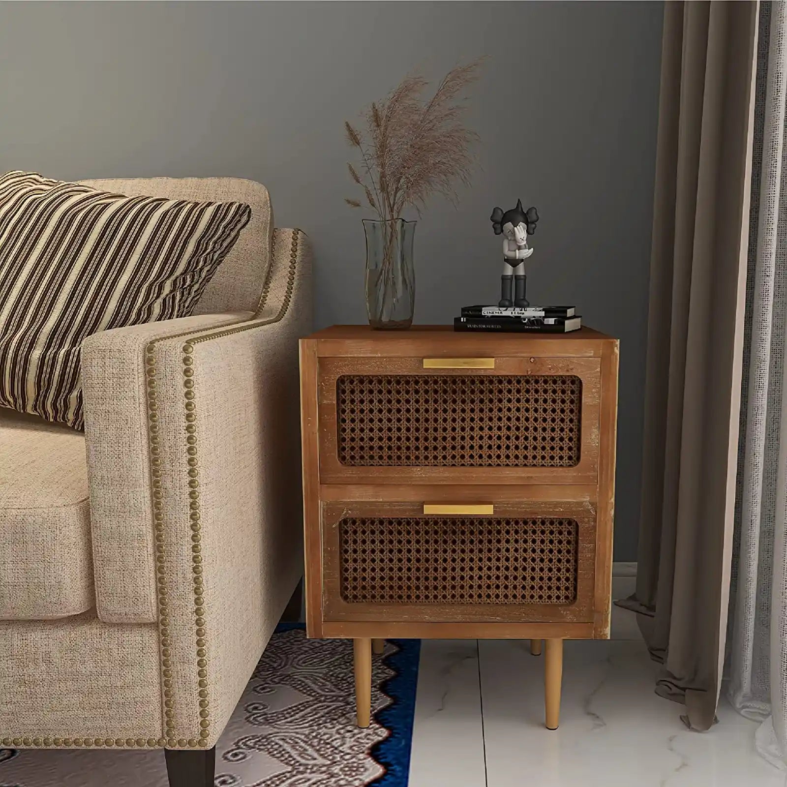 Rustic Farmhouse Fronts Nightstand , Spacious Storage End Table