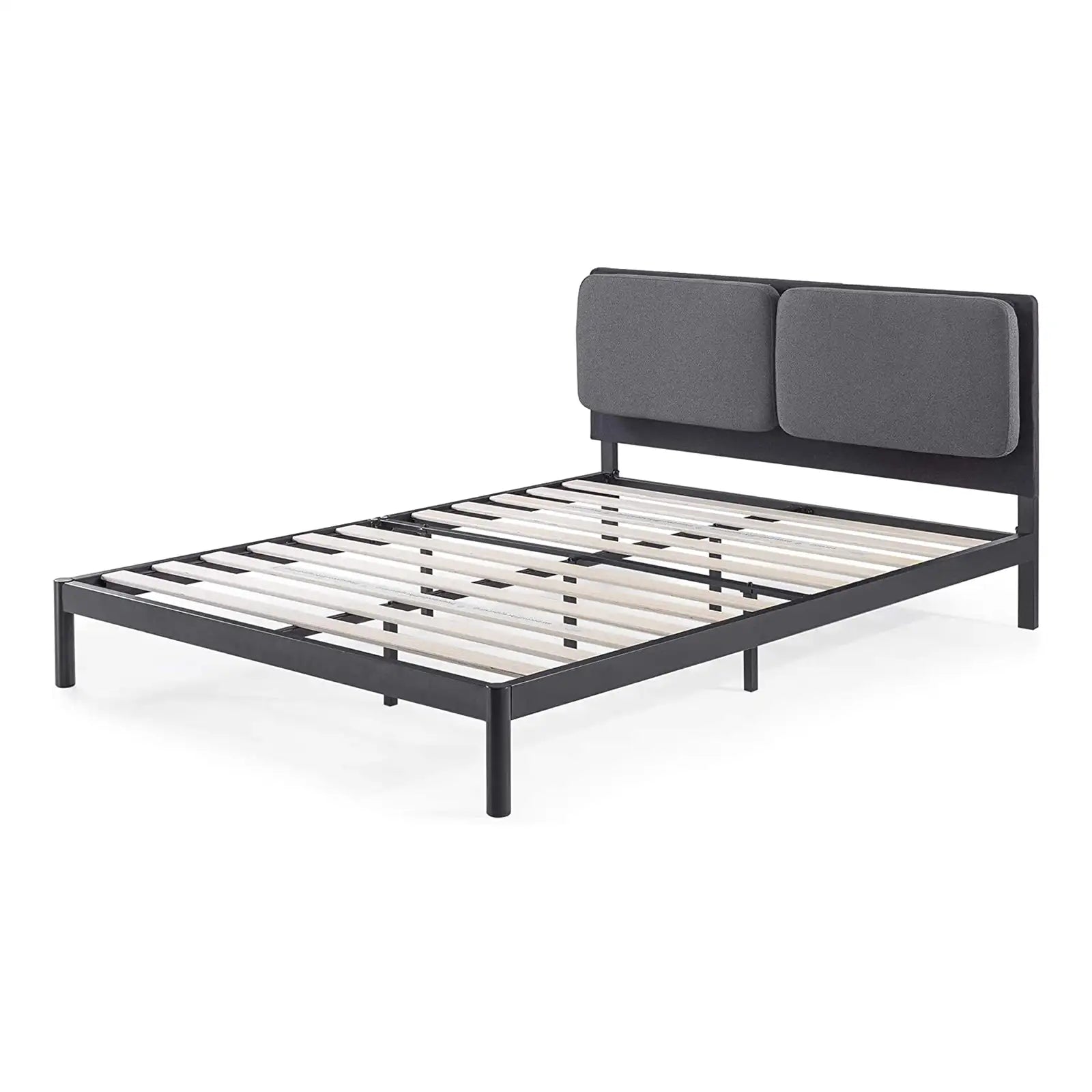 Metal Platform Bed with Reclining Cushioned Headboard