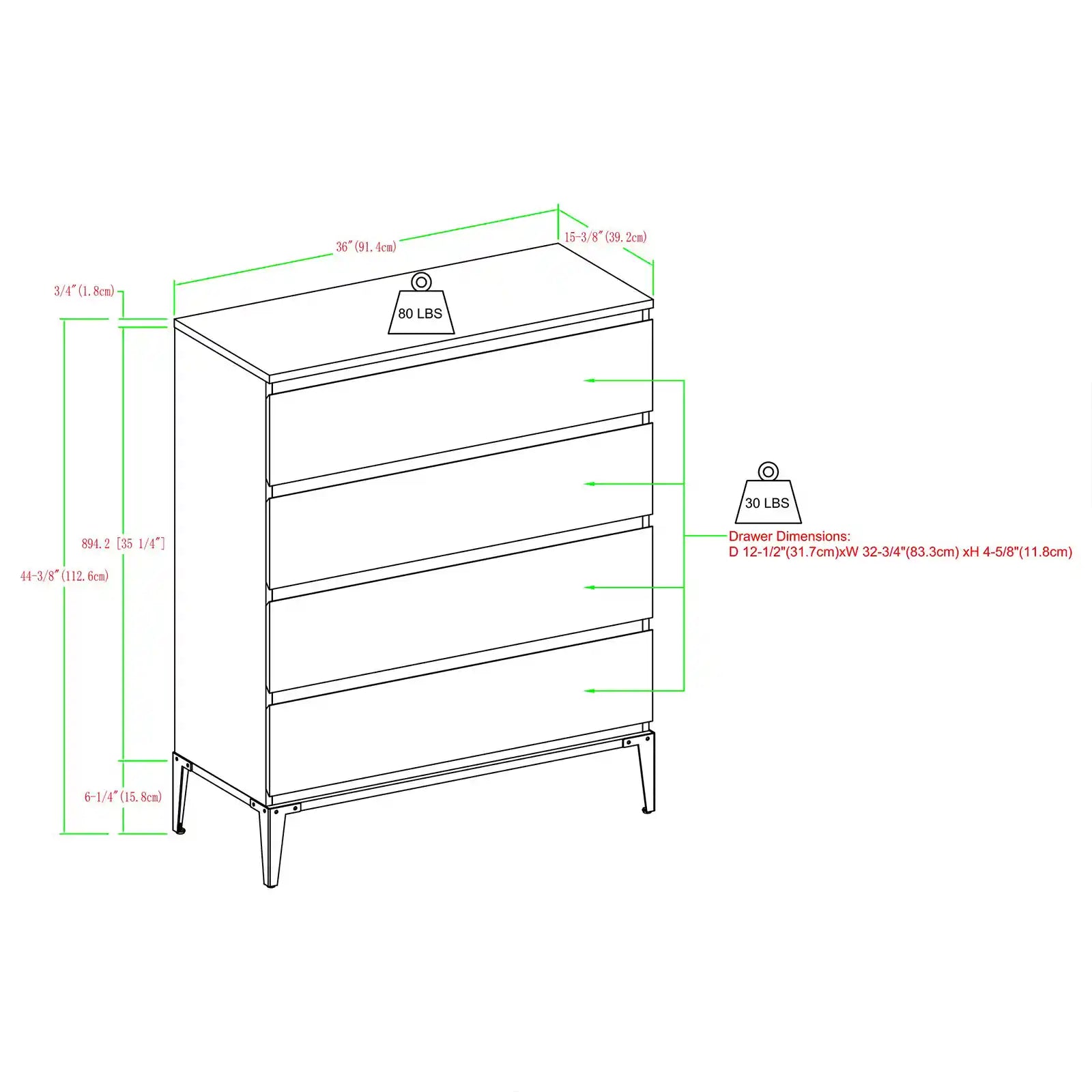 Rustic and Industrial 4 Drawer Vertical Dresser