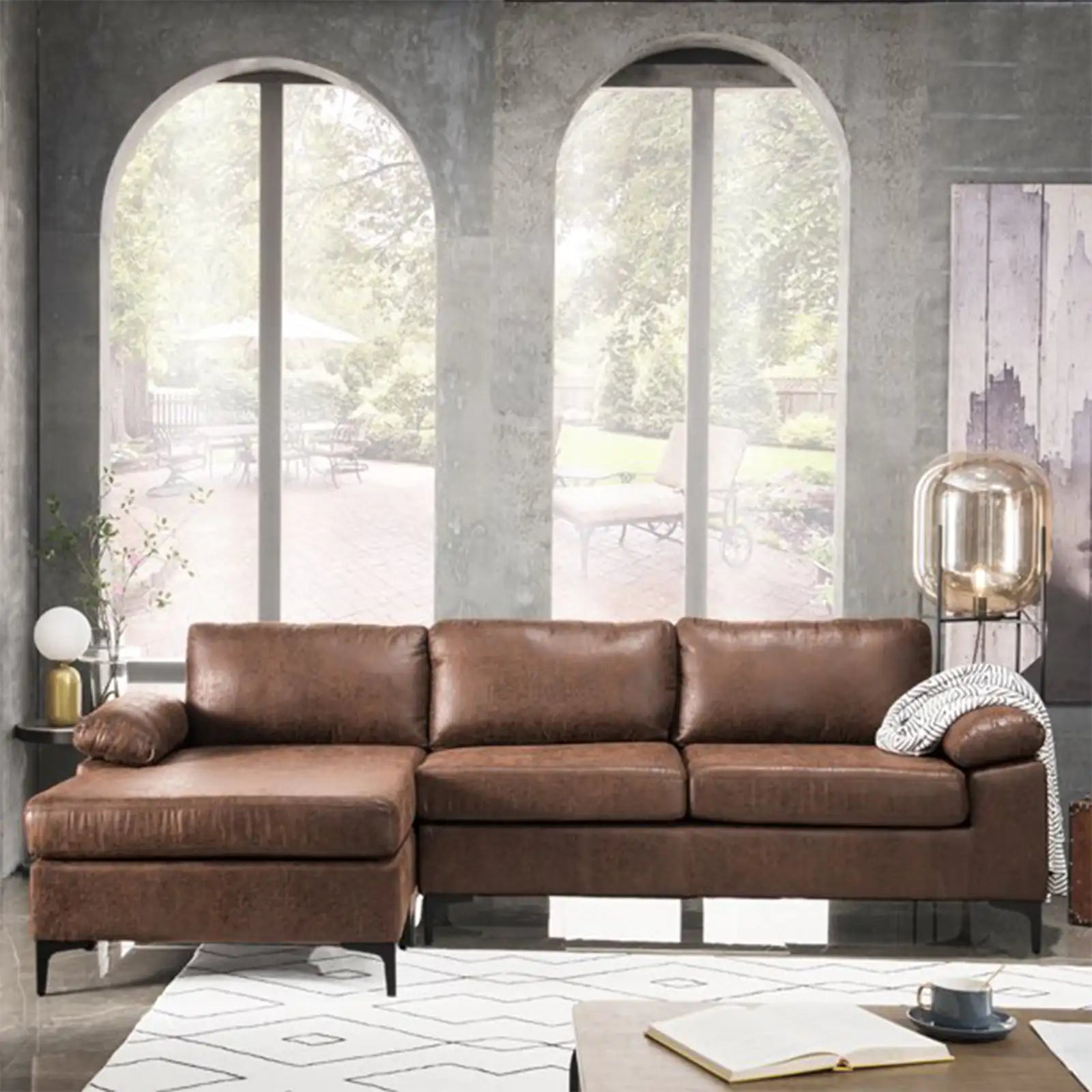 Convertible Sectional Sofa with Suede Fabric