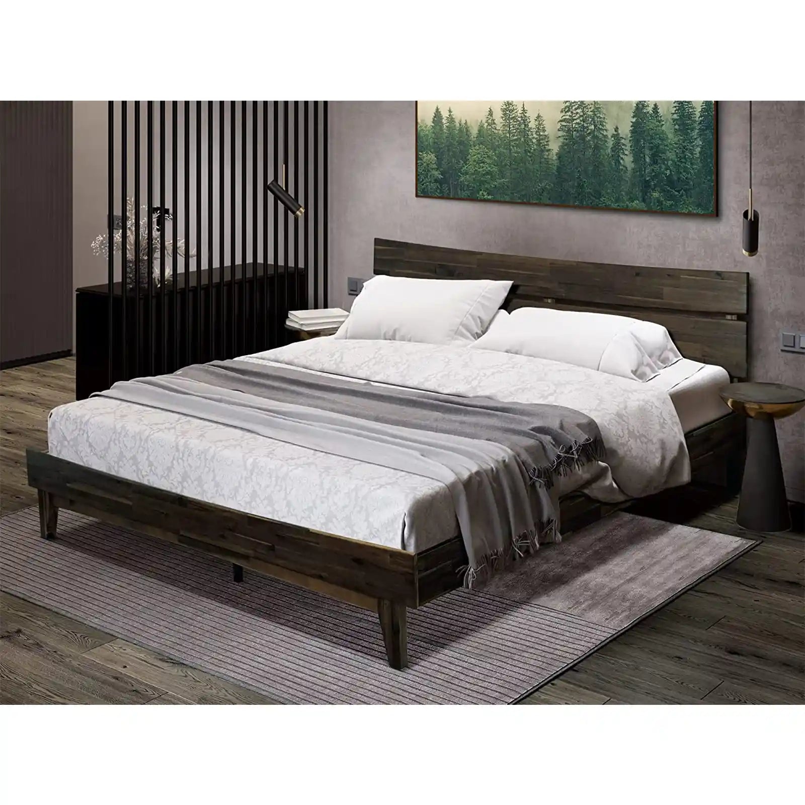 Modern Solid Wood Platform Bed with Headboard