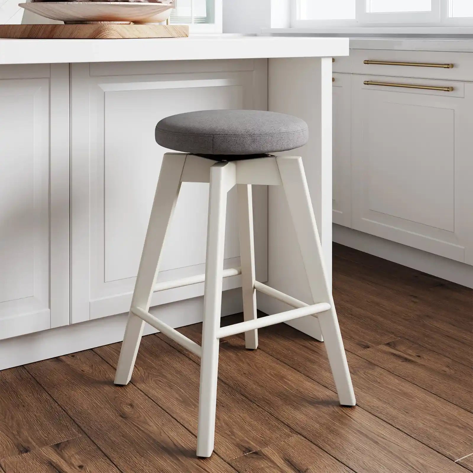 Backless Counter Height 360 Swivel Seat Solid Wood Bar Stool