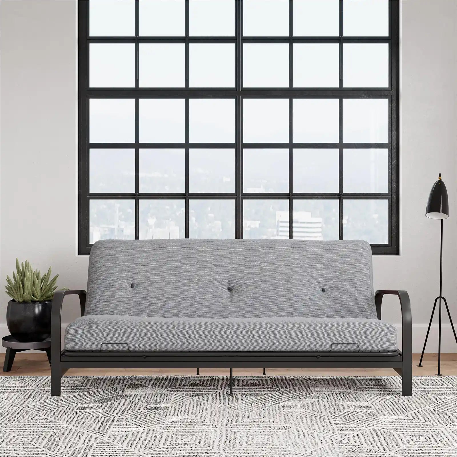 Recliner Sofa , Black Metal Arm Full Size Futon Frame with 6” Mattress