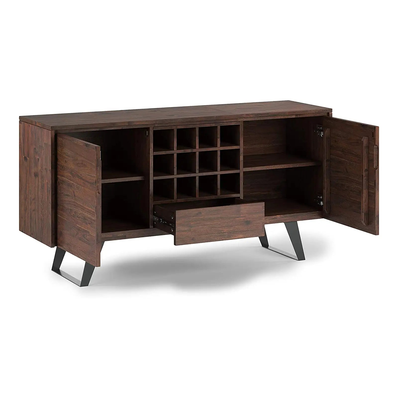 Solid Acacia Wood and Metal Sideboard Buffet with Storage Compartment