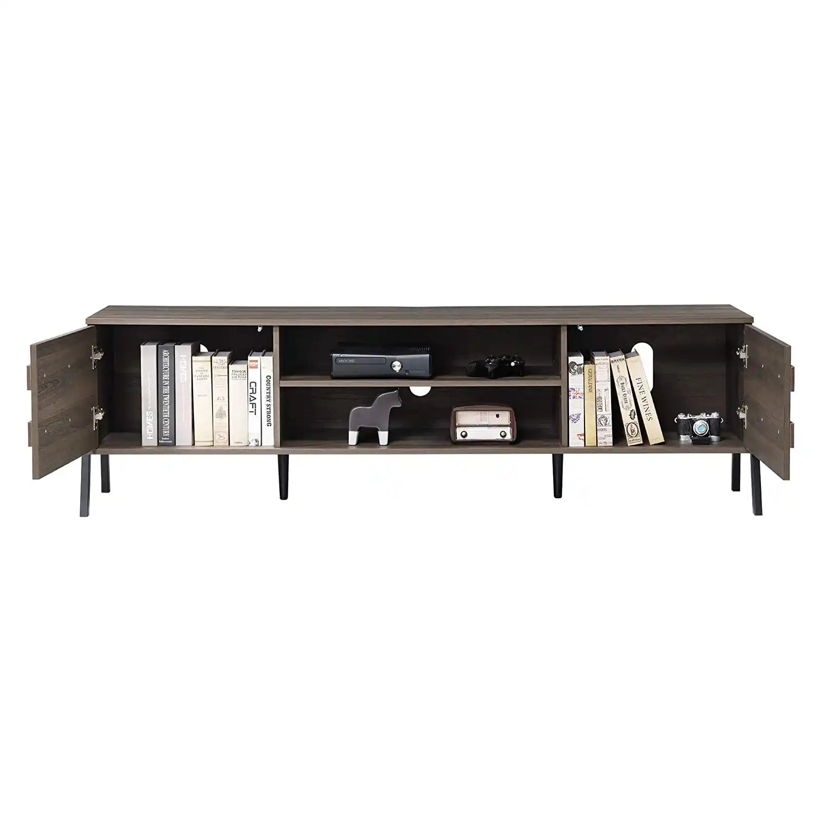 Modern TV Stand for TVs up to 75 inch Flat Screen Wood TV Console Media Cabinet with Storage