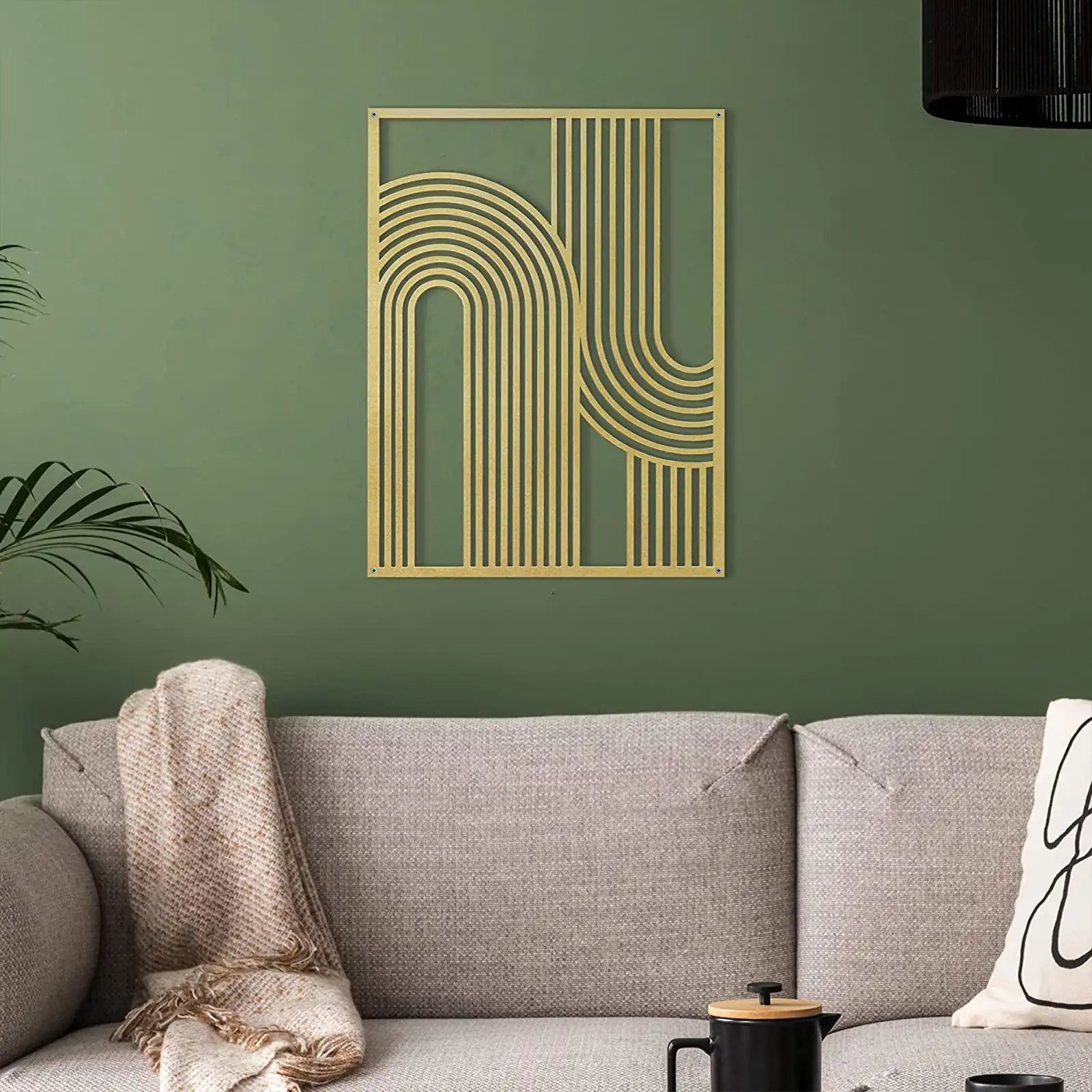 Arte de pared de metal de línea geométrica de mediados de siglo, esculturas de pared bohemias de arte moderno geométrico abstracto dorado para sala de estar, dormitorio, oficina 