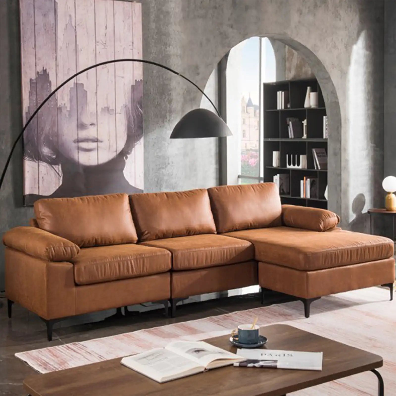 Convertible Sectional Sofa with Suede Fabric