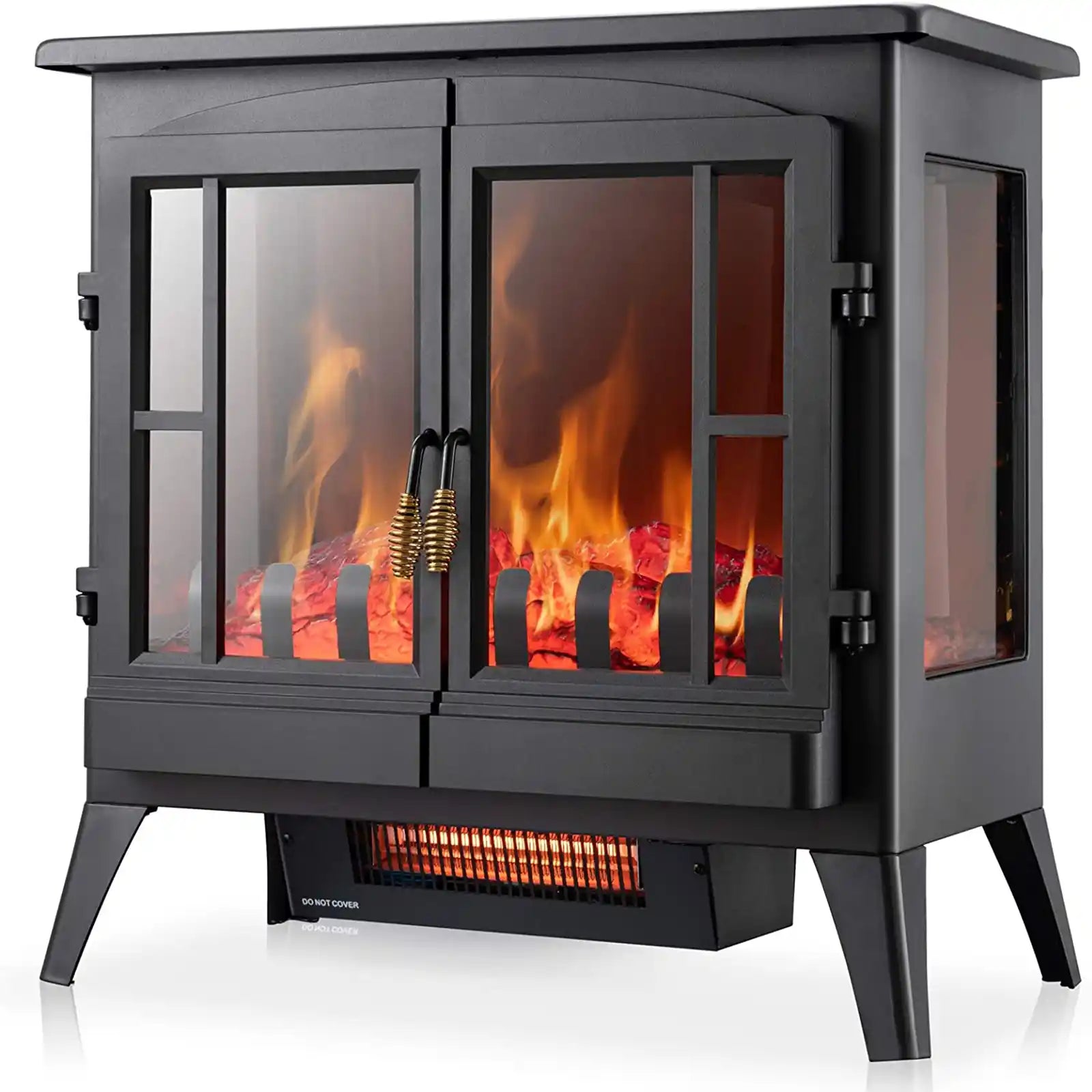 Electric Fireplace Stove, Freestanding Fireplace Heater with Realistic Flame