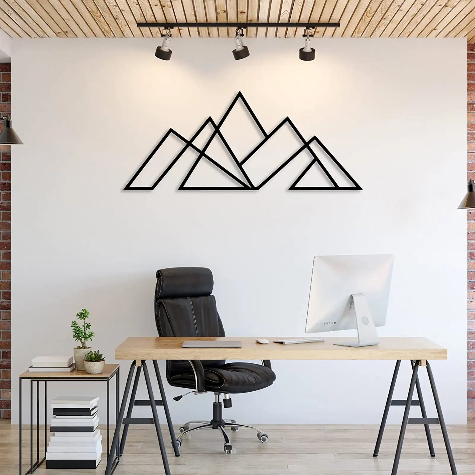 Arte de pared de metal con montañas geométricas, decoración del hogar de pared de metal, pieza de decoración de pared para interiores y exteriores, libre de óxido, arte de pared colgante para sala de estar, dormitorio 