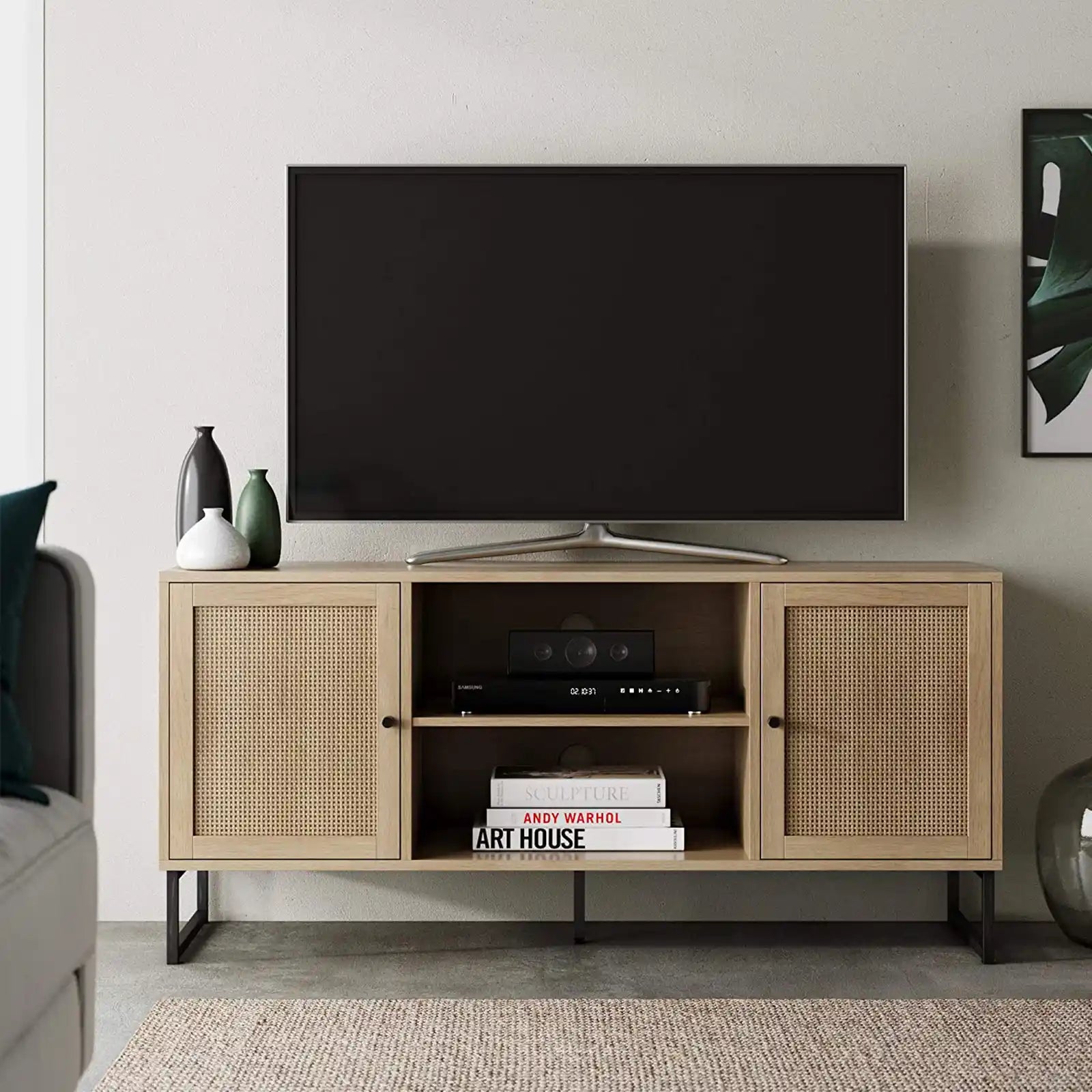 Mueble de entretenimiento con soporte para TV Boho moderno, consola