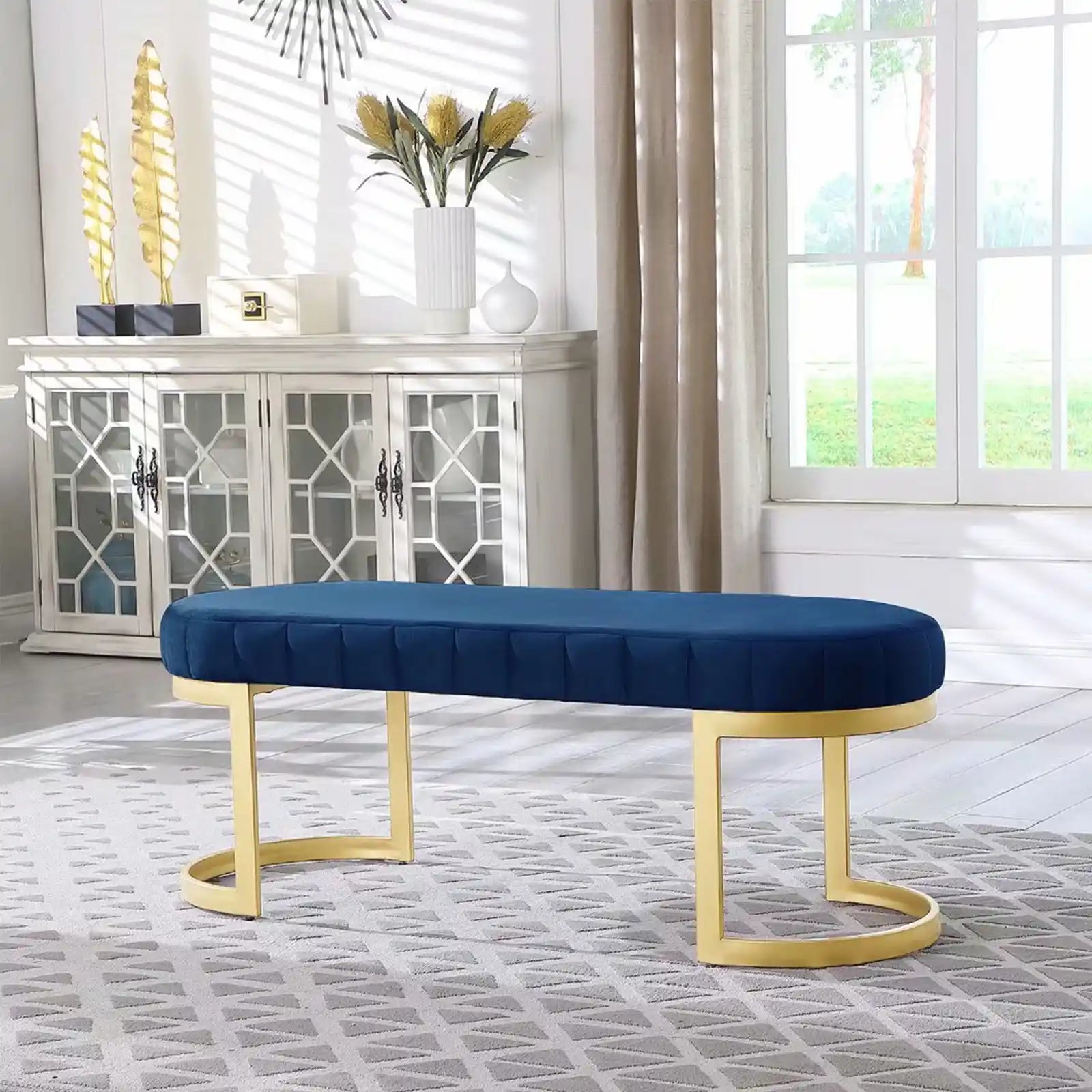 Upholstered Velvet Bedroom Bench Footrest Entryway