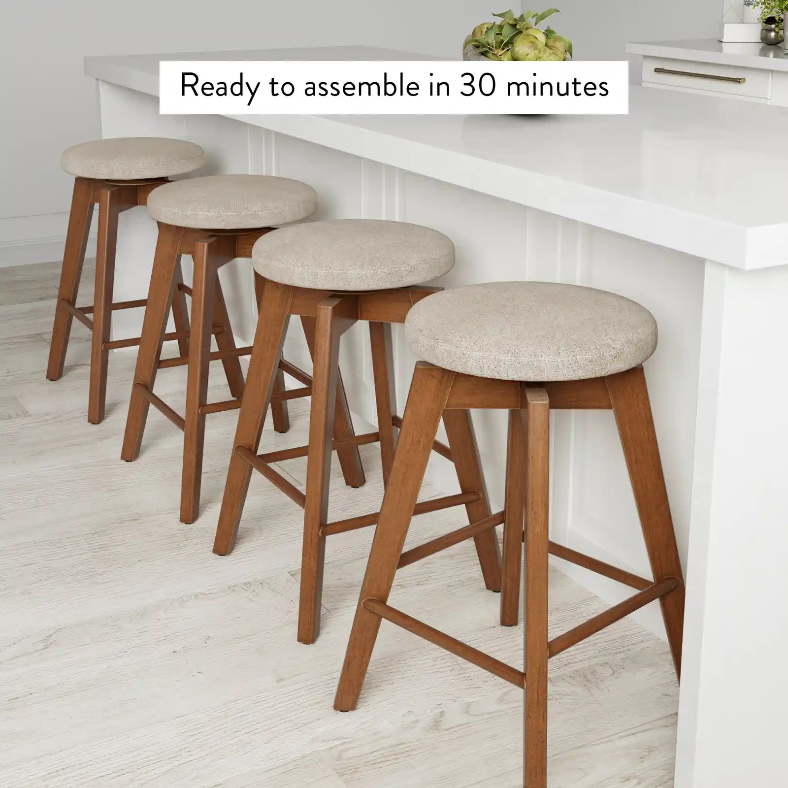 Backless Counter Height 360 Swivel Seat Solid Wood Bar Stool