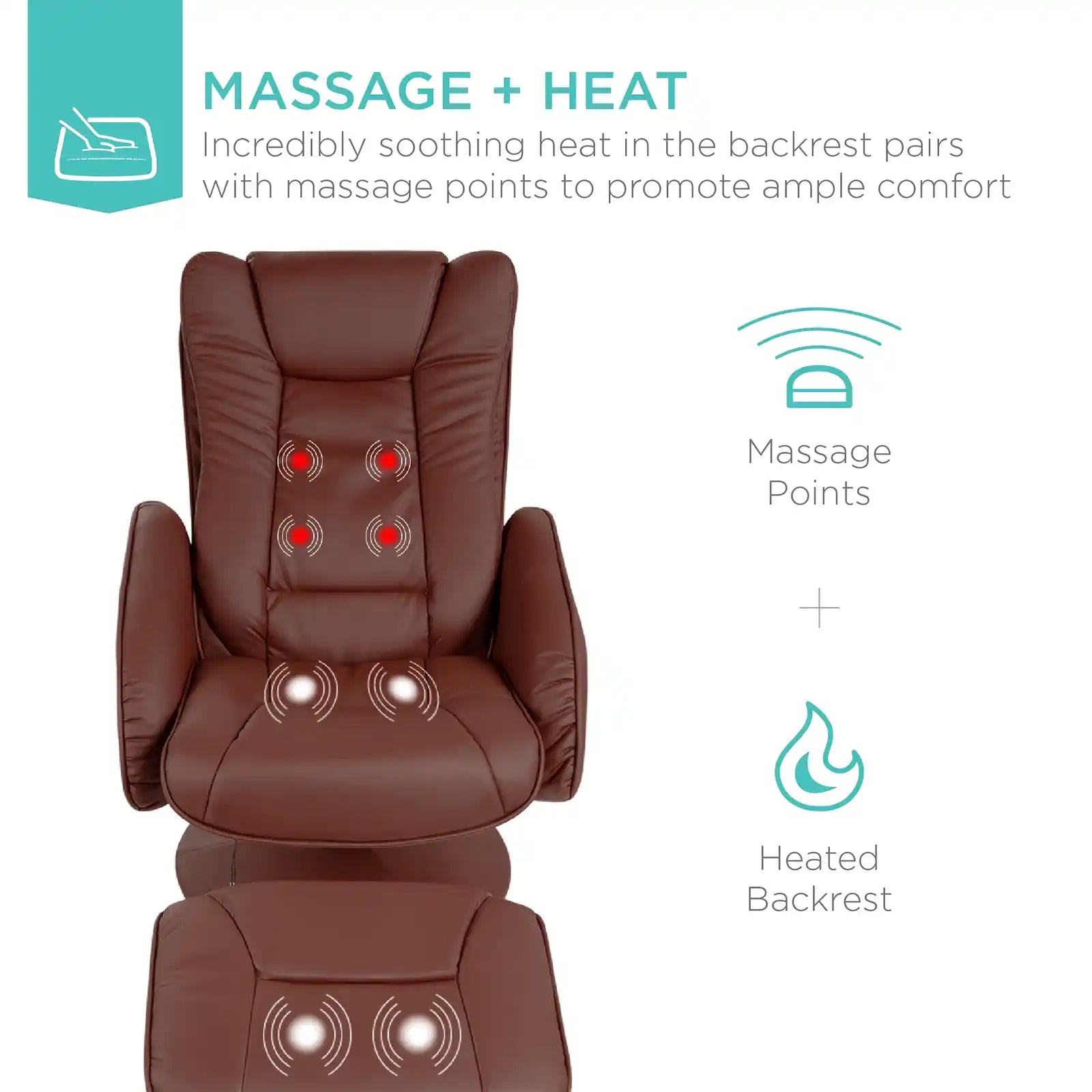 Sillón reclinable de masaje eléctrico de piel sintética con taburete otomano, mando a distancia