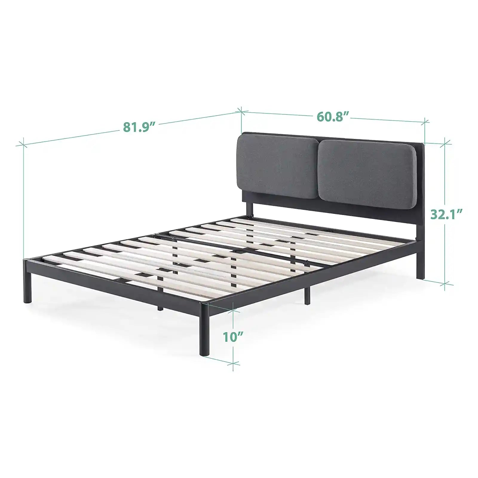 Cama con plataforma de metal con cabecera acolchada reclinable