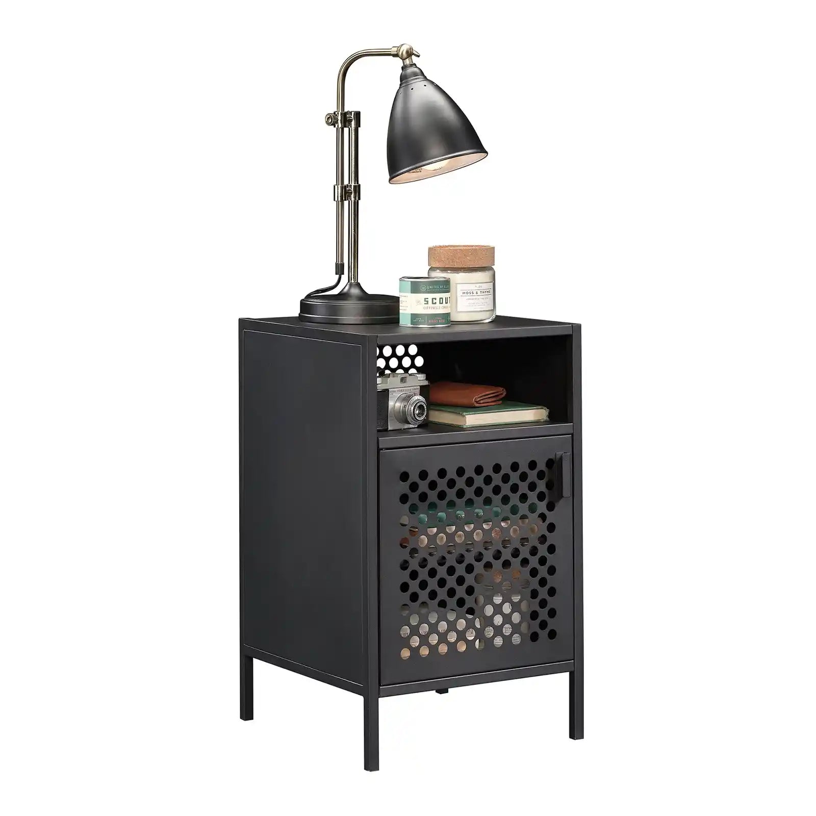 Industrial and Modern Night Stand, Black Finish