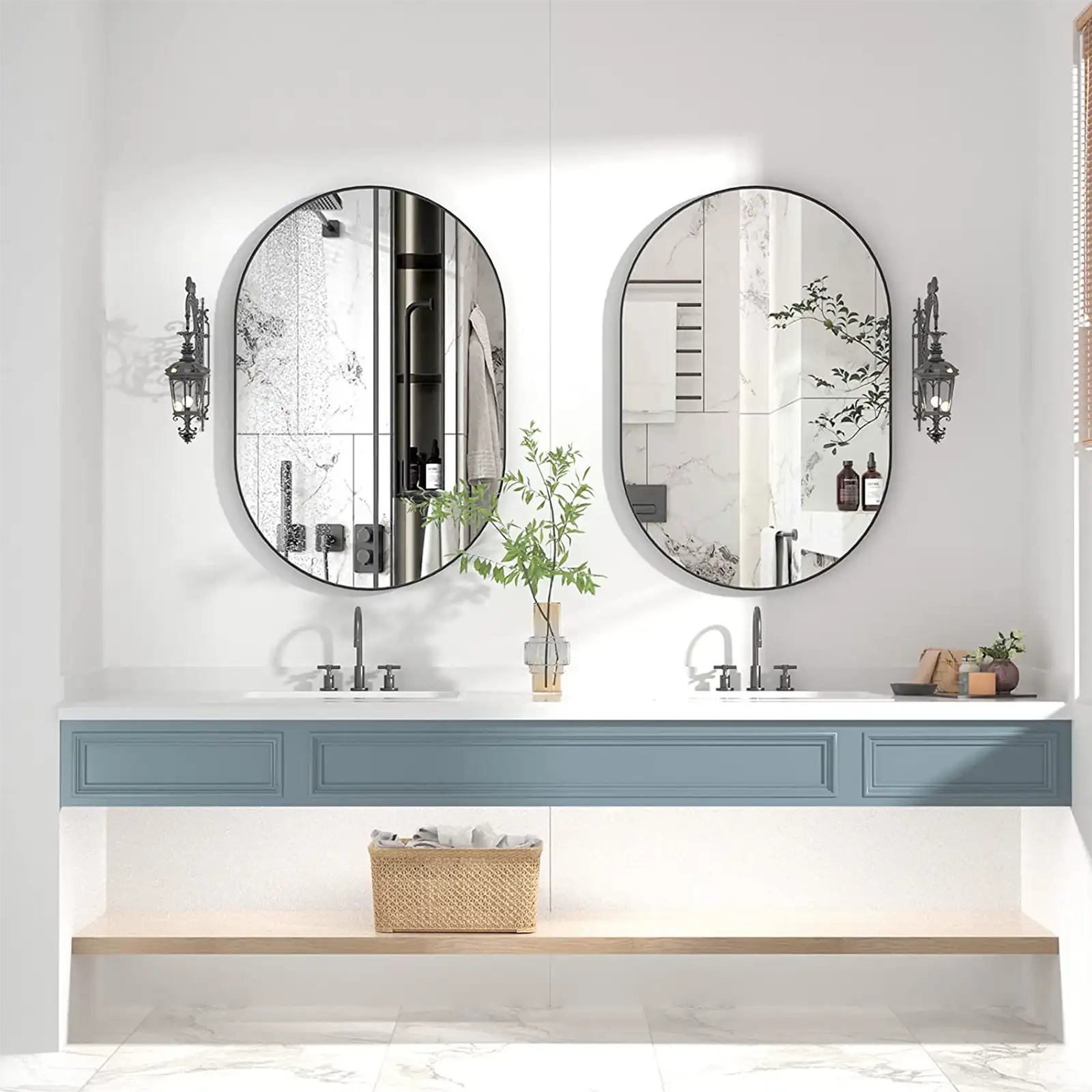 Oval Mirror, Round Mirror, Metal Frame Mirror, Hang Horizontally or Vertically Unique Wall Mounted Mirror, Golden Vanity Mirror for Living Room, Bathroom, Bedroom, Entryway