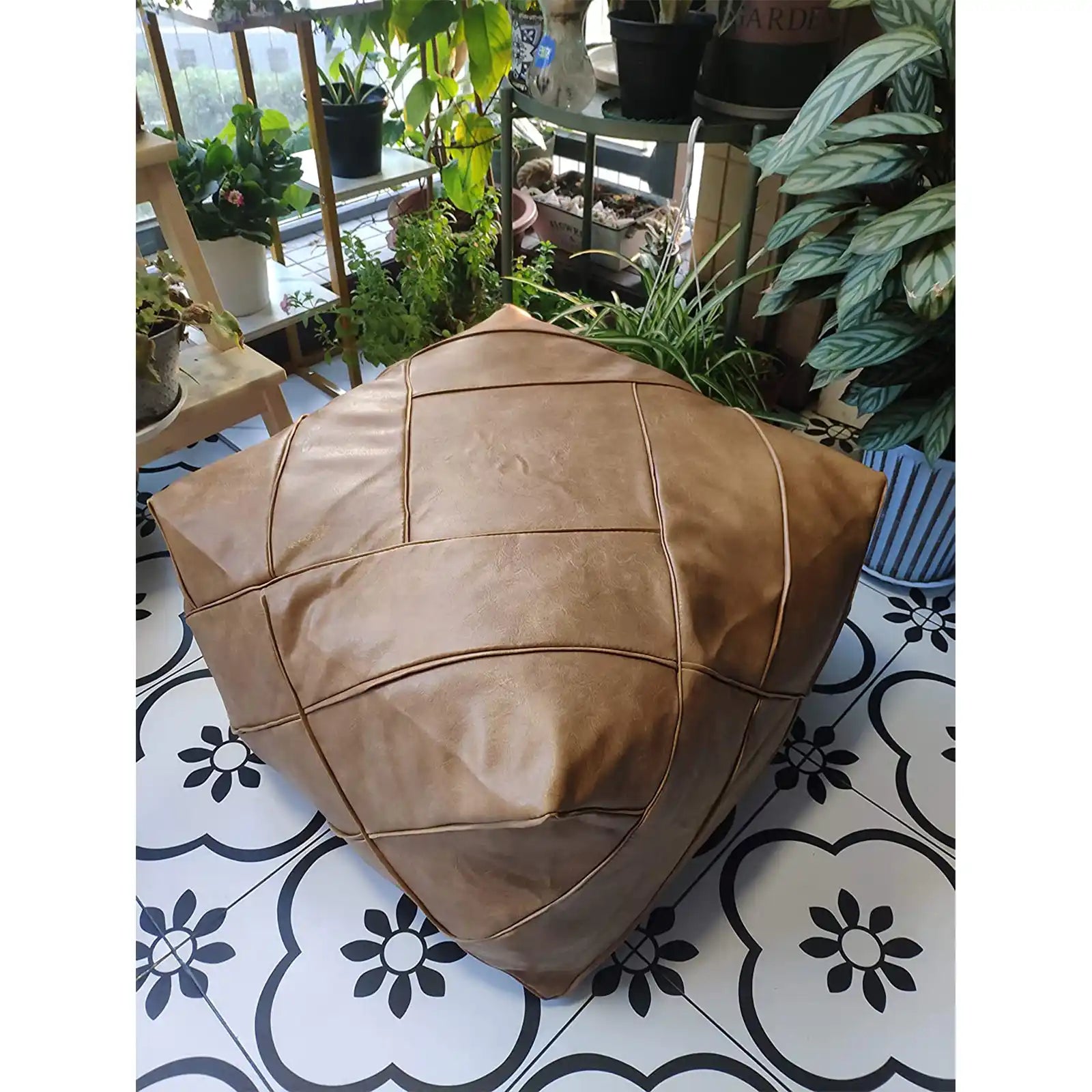 Handmade Faux PU Leather Moroccan Pouf