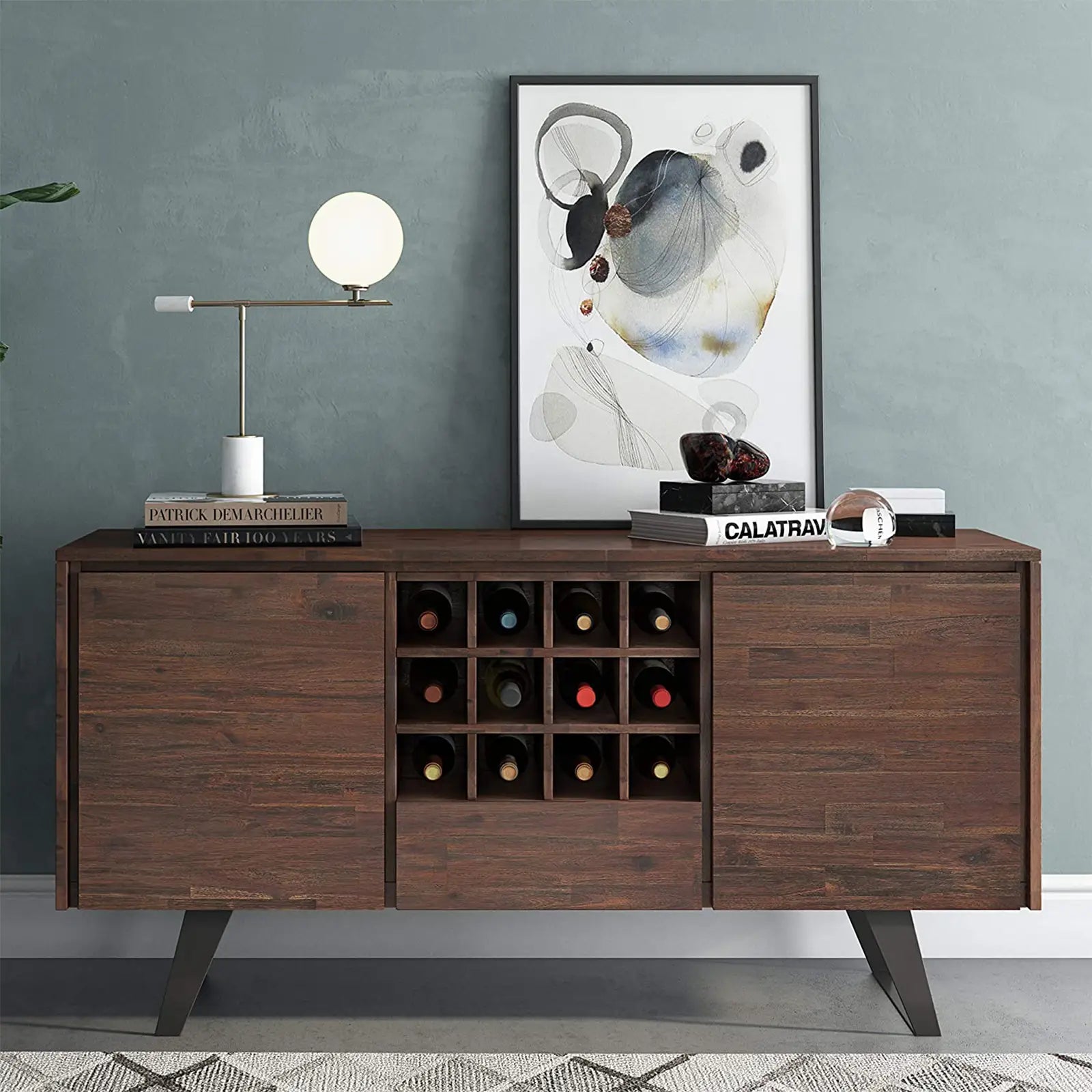 Solid Acacia Wood and Metal Sideboard Buffet with Storage Compartment