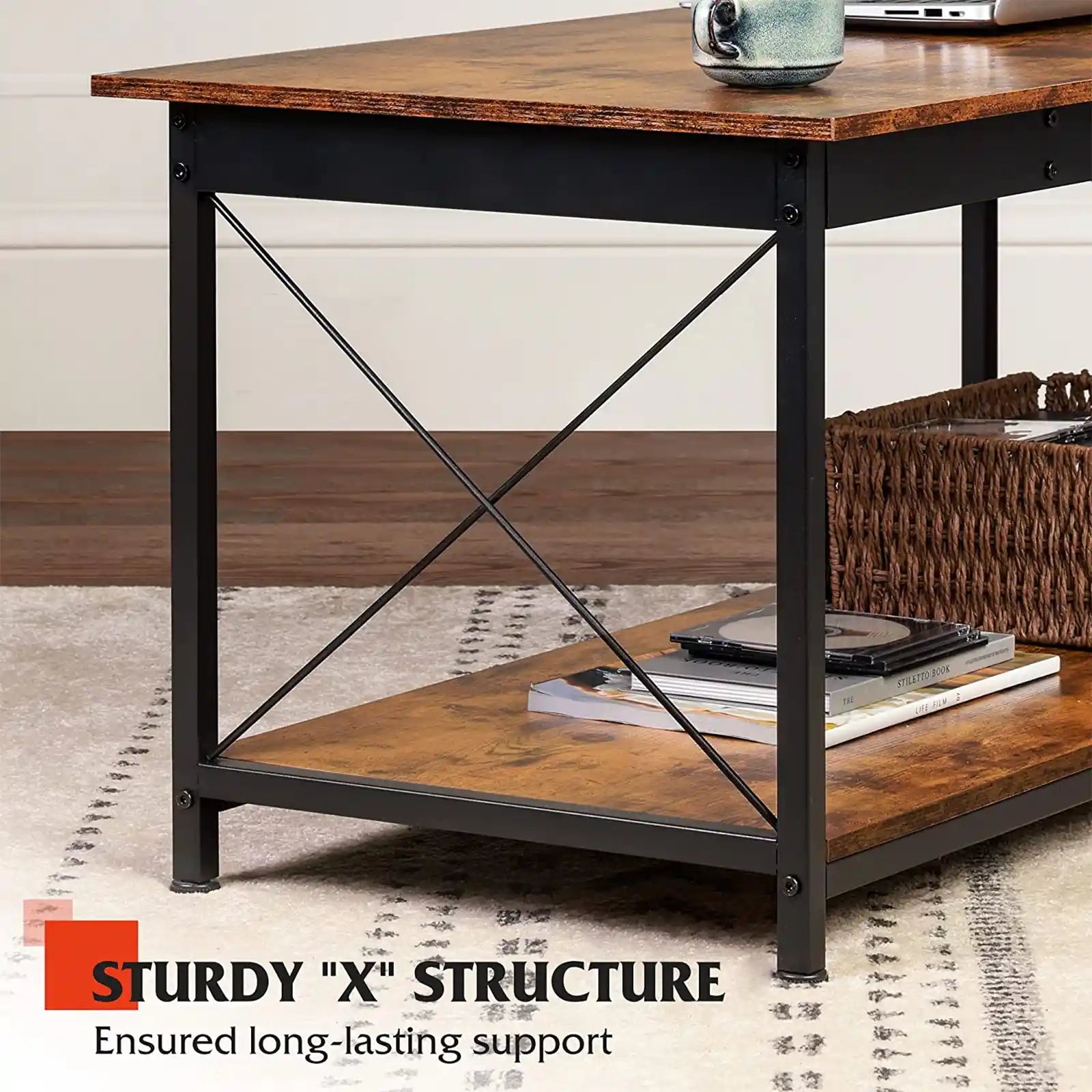 Lift Top Coffee Table with Storage Shelf and 2 Hidden Drawer Compartment