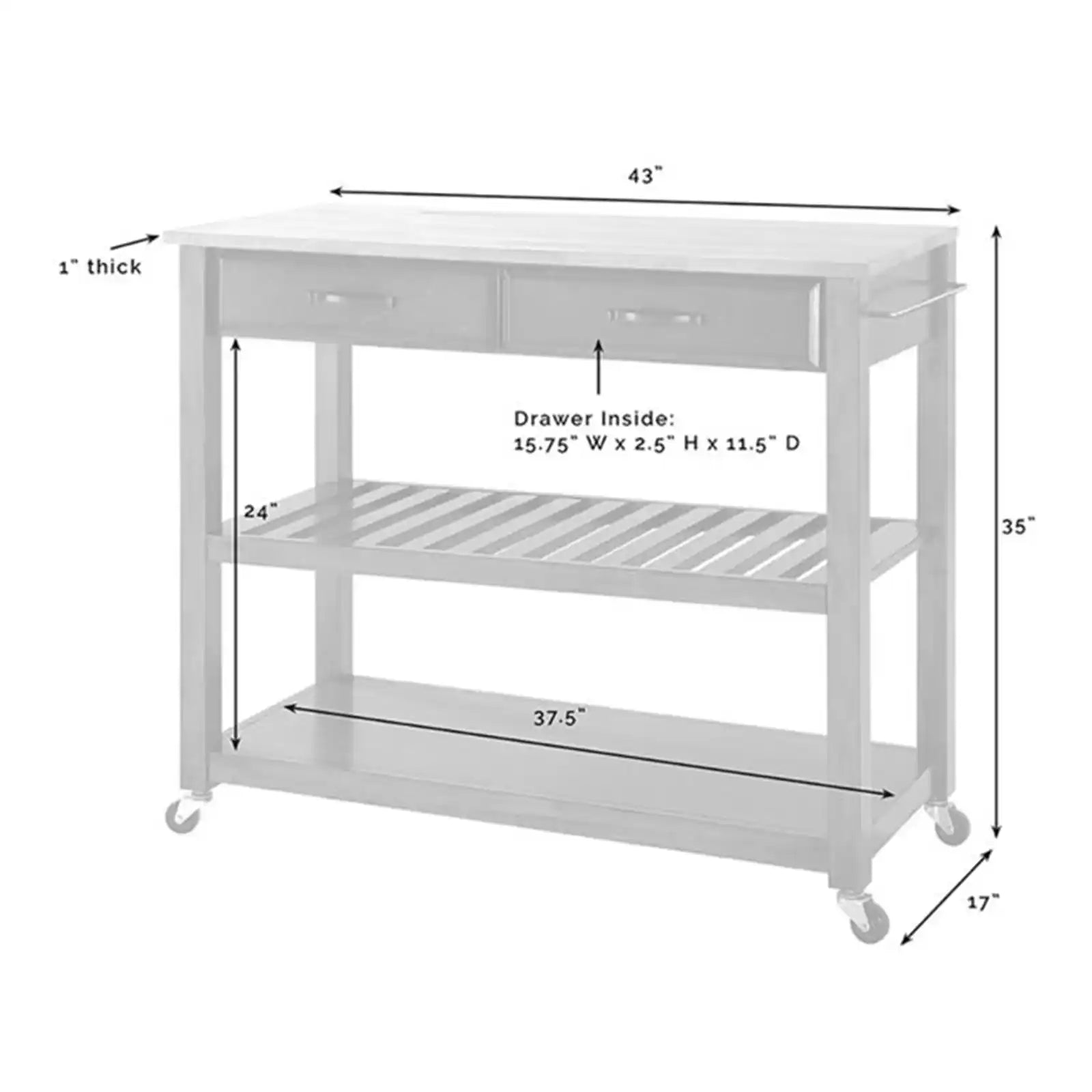 Natural Wood Top Kitchen Cart with Optional Stool Storage