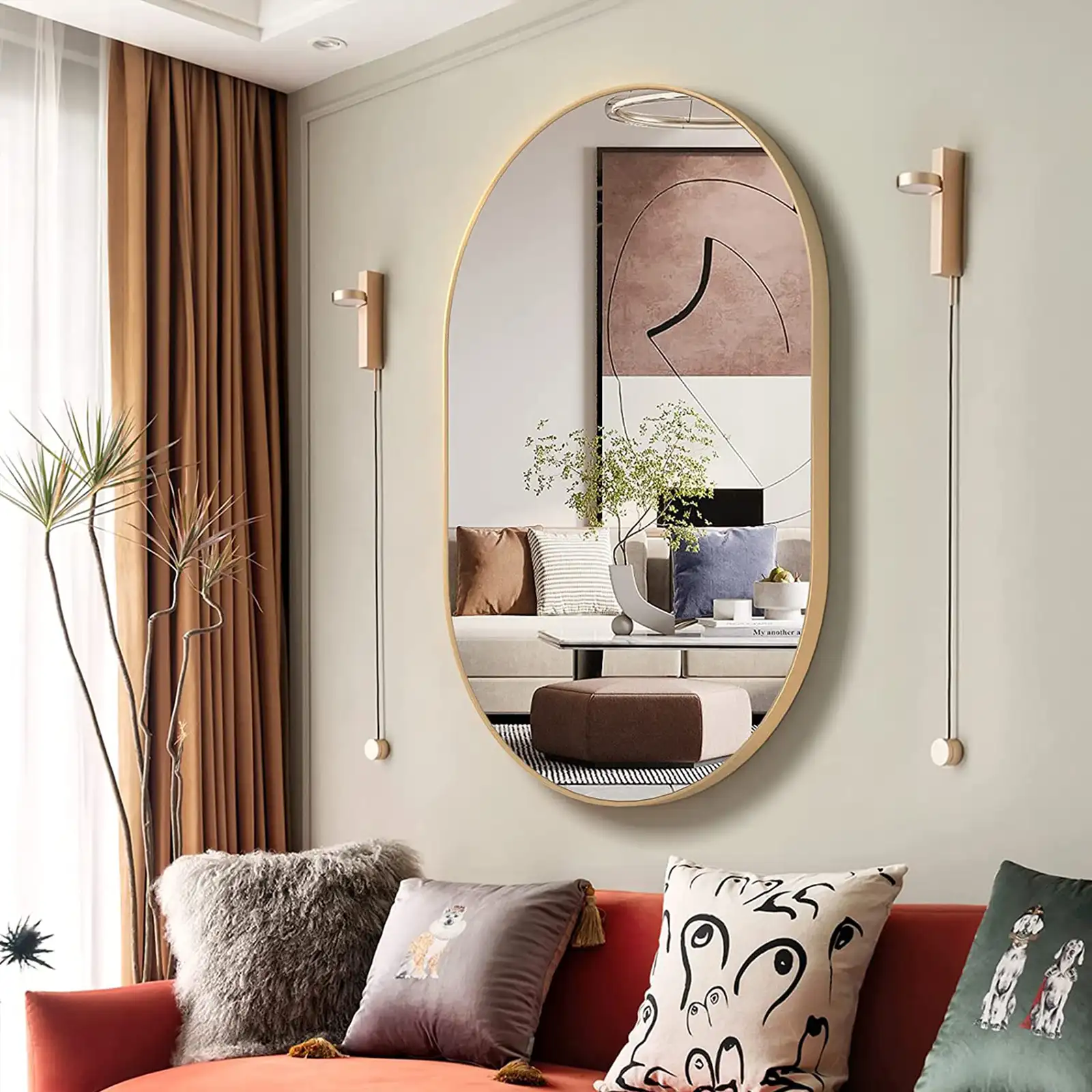 Oval Mirror, Round Mirror, Metal Frame Mirror, Hang Horizontally or Vertically Unique Wall Mounted Mirror, Golden Vanity Mirror for Living Room, Bathroom, Bedroom, Entryway