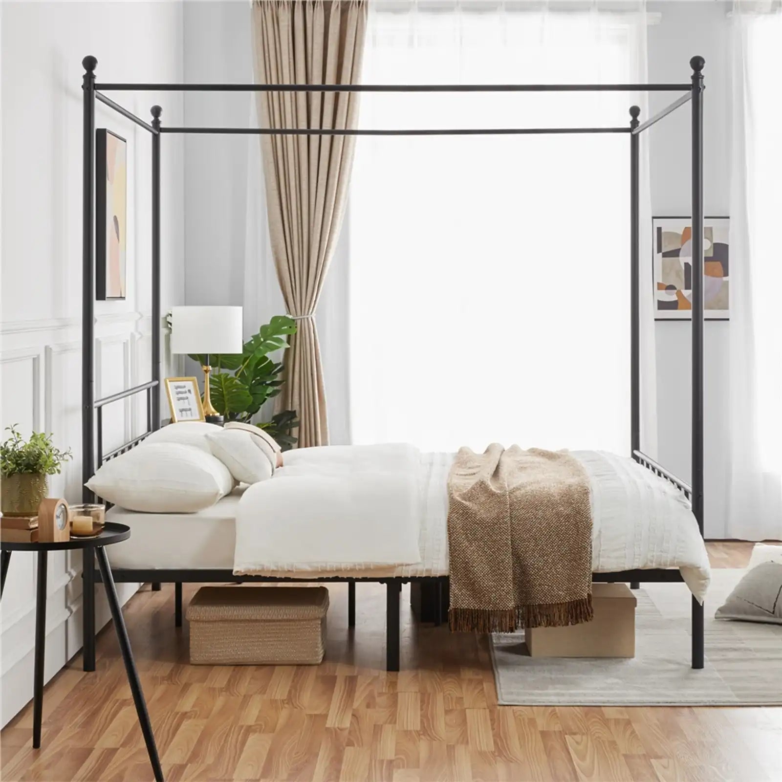 Canopy Bed Frame Four-poster Canopied Platform Bed with Headboard and Footboard