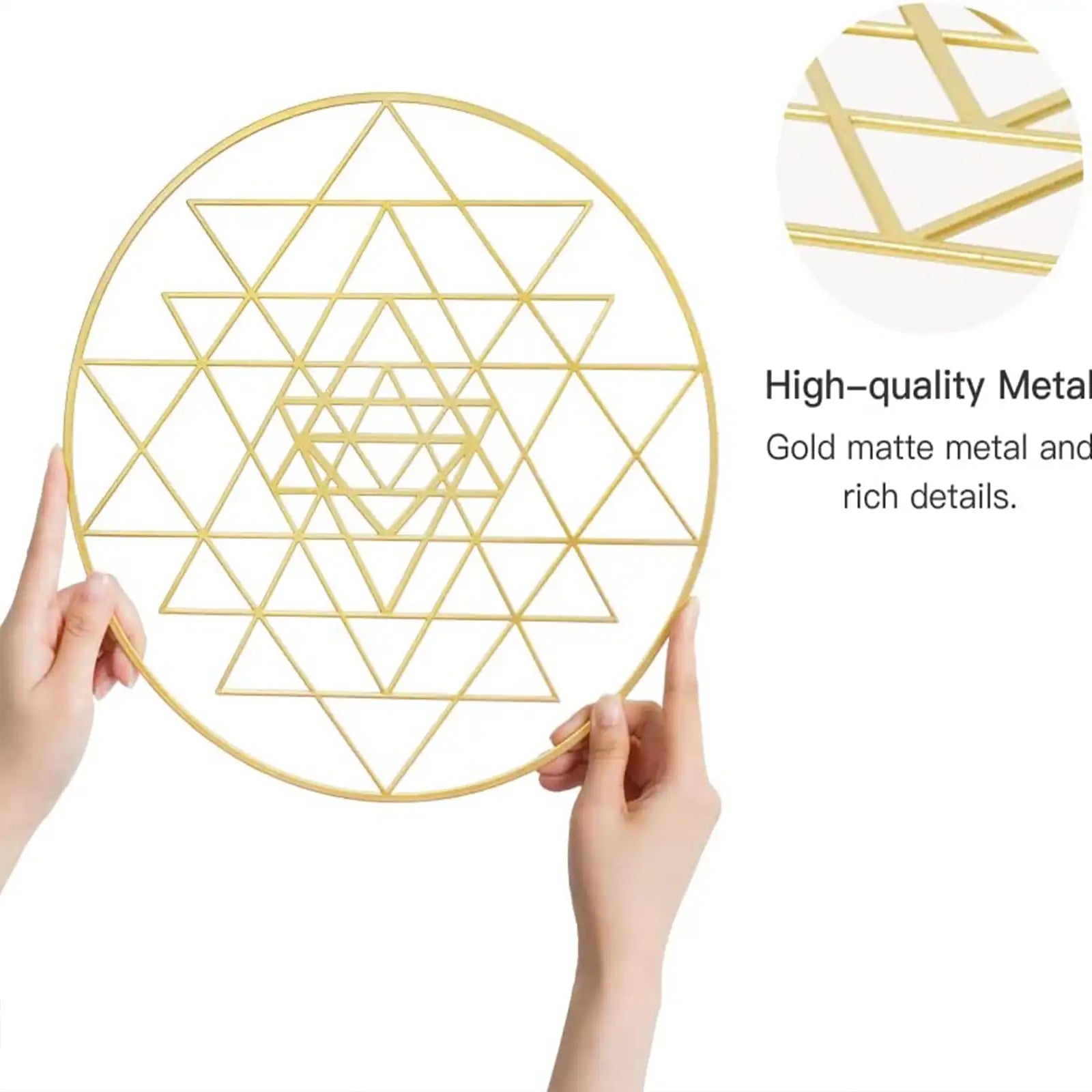 Arte de pared de metal geométrico, decoración moderna abstracta Torus Sri Yantra flor de la vida para colgar en la pared, decoración de pared redonda de metal dorado para yoga, decoración de meditación para el hogar, juego de 3 