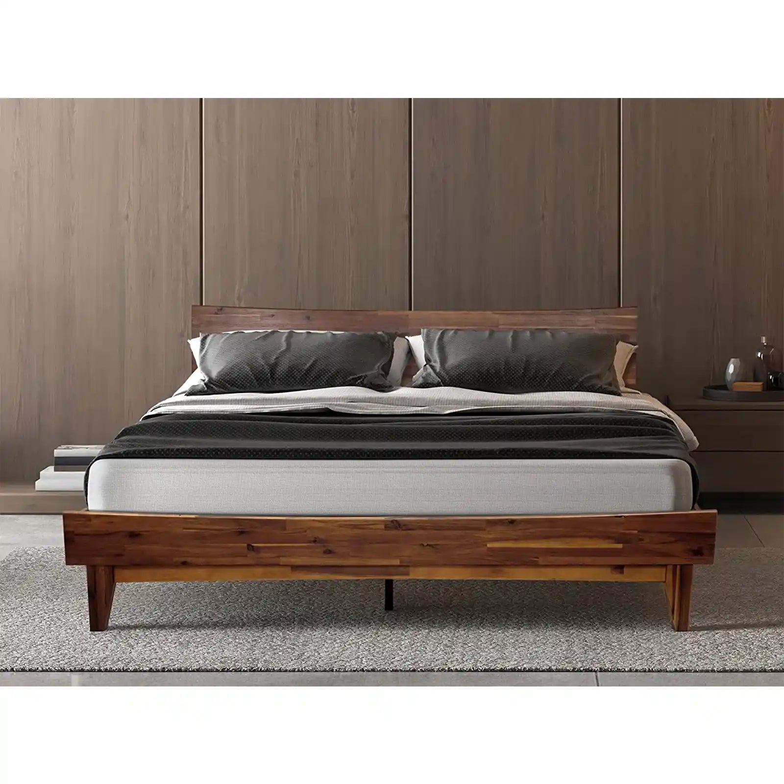 Modern Solid Wood Platform Bed with Headboard