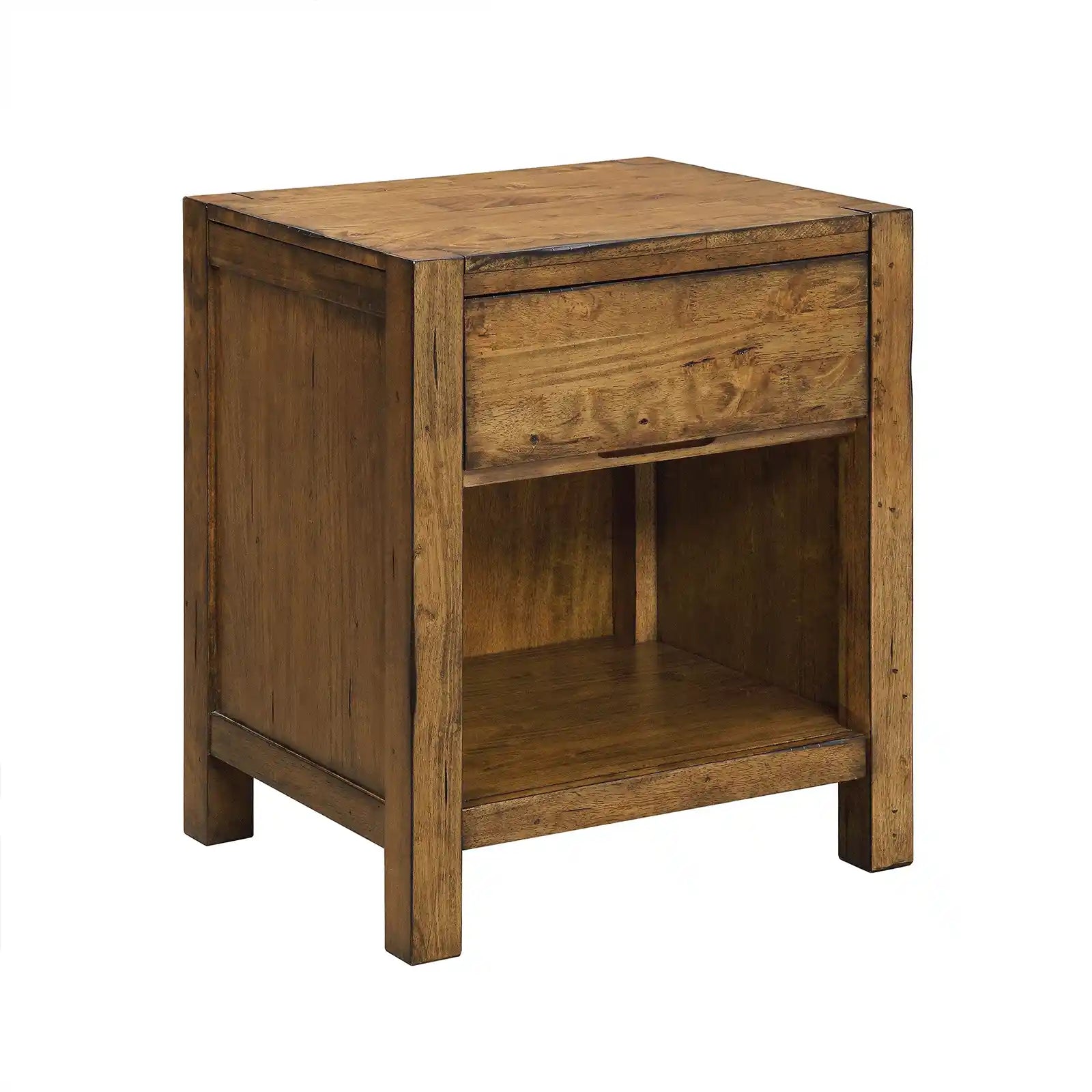 Farmhouse Nightstand, Rustic Maple Brown Finish