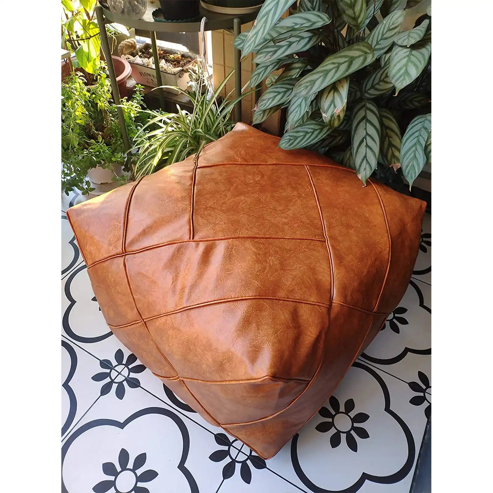 Handmade Faux PU Leather Moroccan Pouf