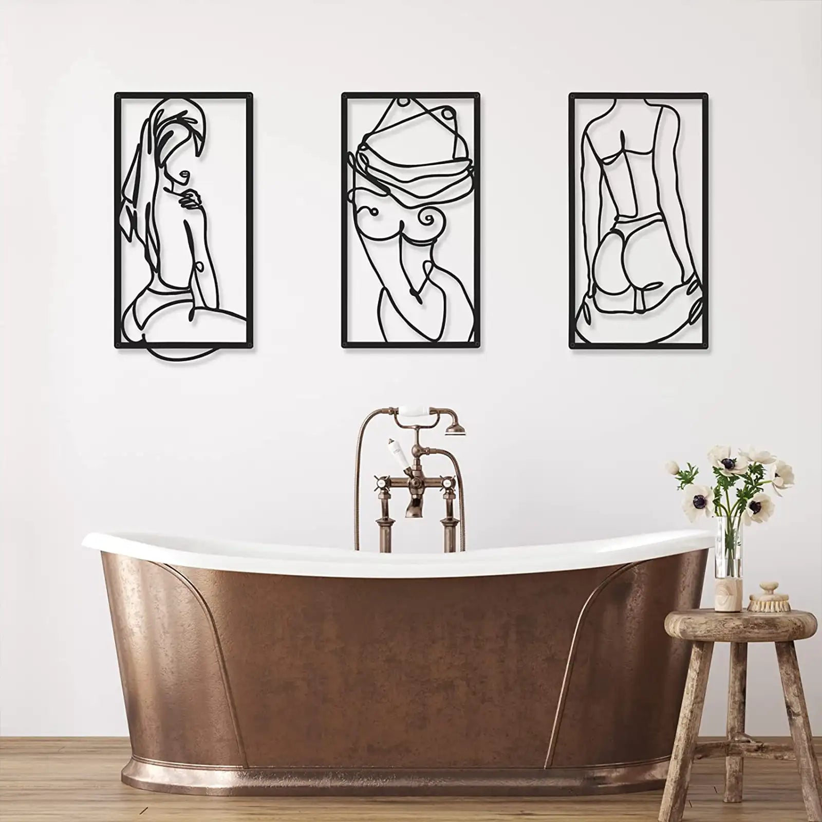 6 Pcs Modern Minimalist Wall Decor Abstract Woman Wall Art Single Line Drawing Modern Home Decor Line Metal Wall Decor Women Body Shape Wall Sculptures