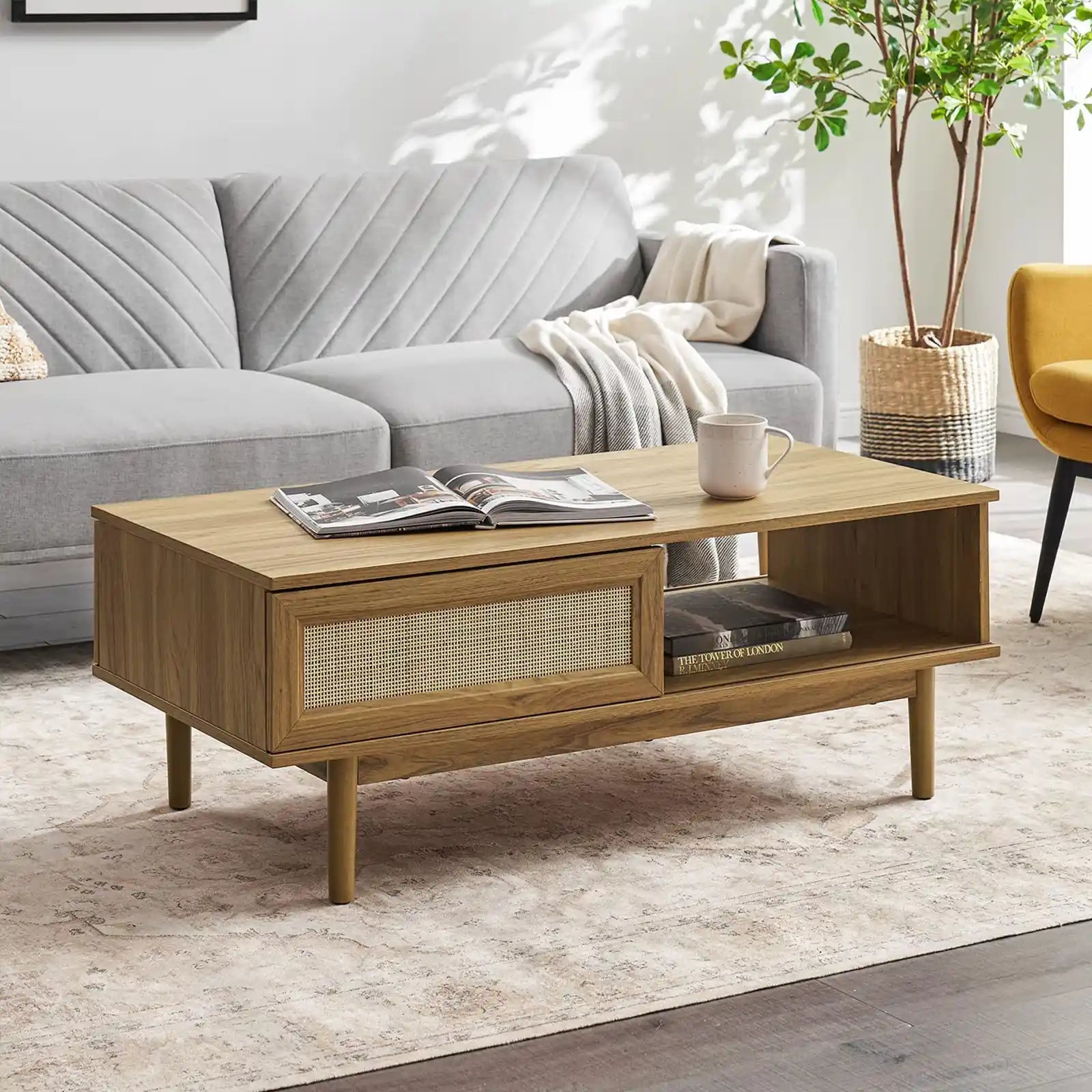 Mueble para TV Soho de ratán de 59" + mesa de centro 